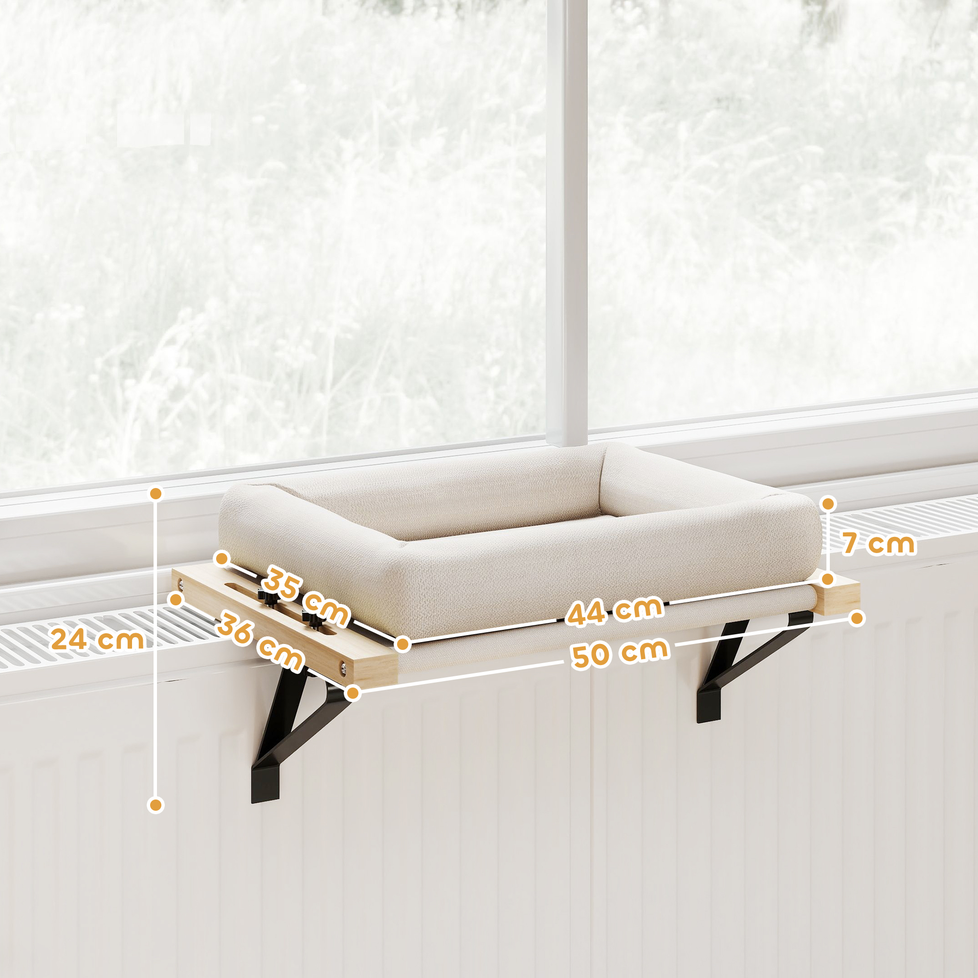 PawHut Cat Radiator Bed, Adjustable Hanging Cat Hammock with Removable and Washable Cushion for Indoor Cats, Cream White 3