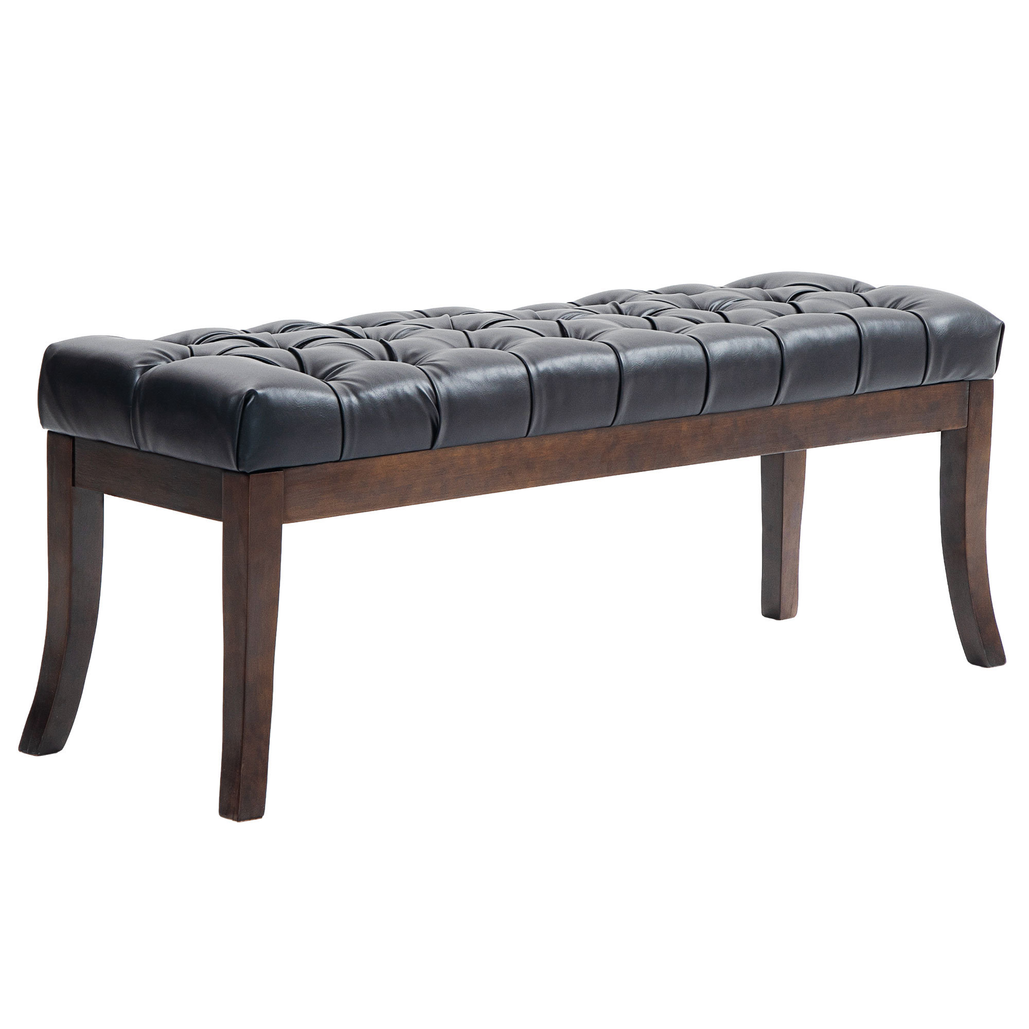 HOMCOM Bancă otomană cu Smocuri, Capăt de Pat din Piele Artificială cu Picioare din Lemn și Scaun Căptușit, 120x38x46 cm, Negru