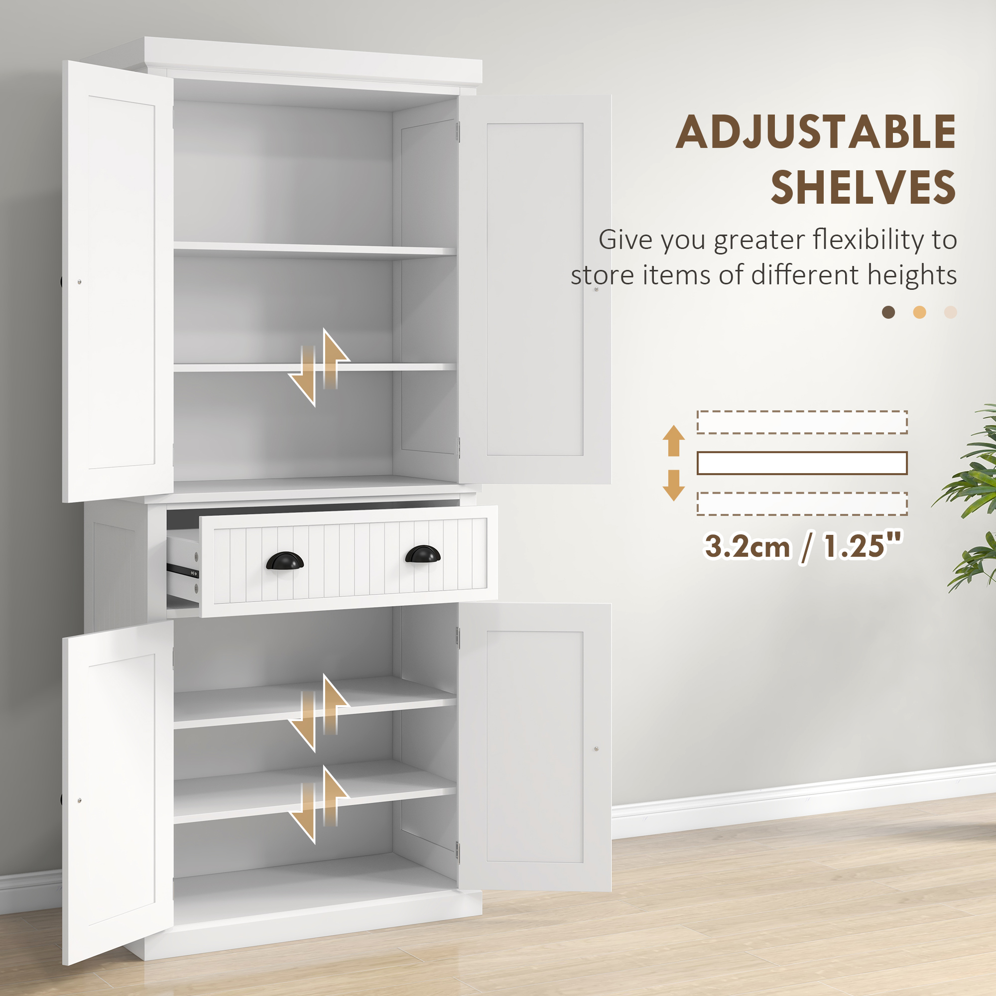 HOMCOM Kitchen Storage Cabinet with Drawer and Adjustable Shelves White 5