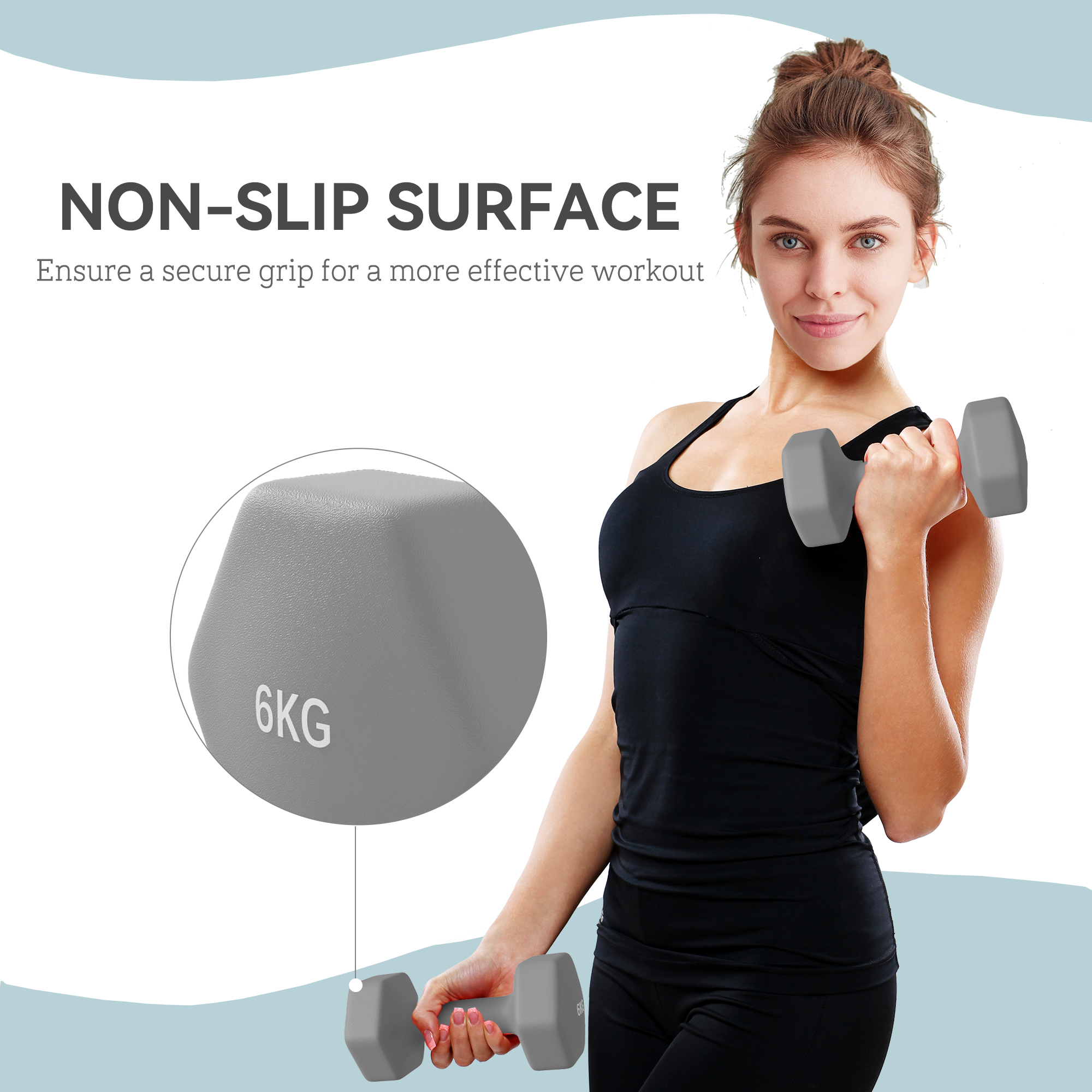 SPORTNOW 2 x 6kg Hexagonal Dumbbells Weights Set with Non-Slip Grip for Home Gym Workout, Grey 6
