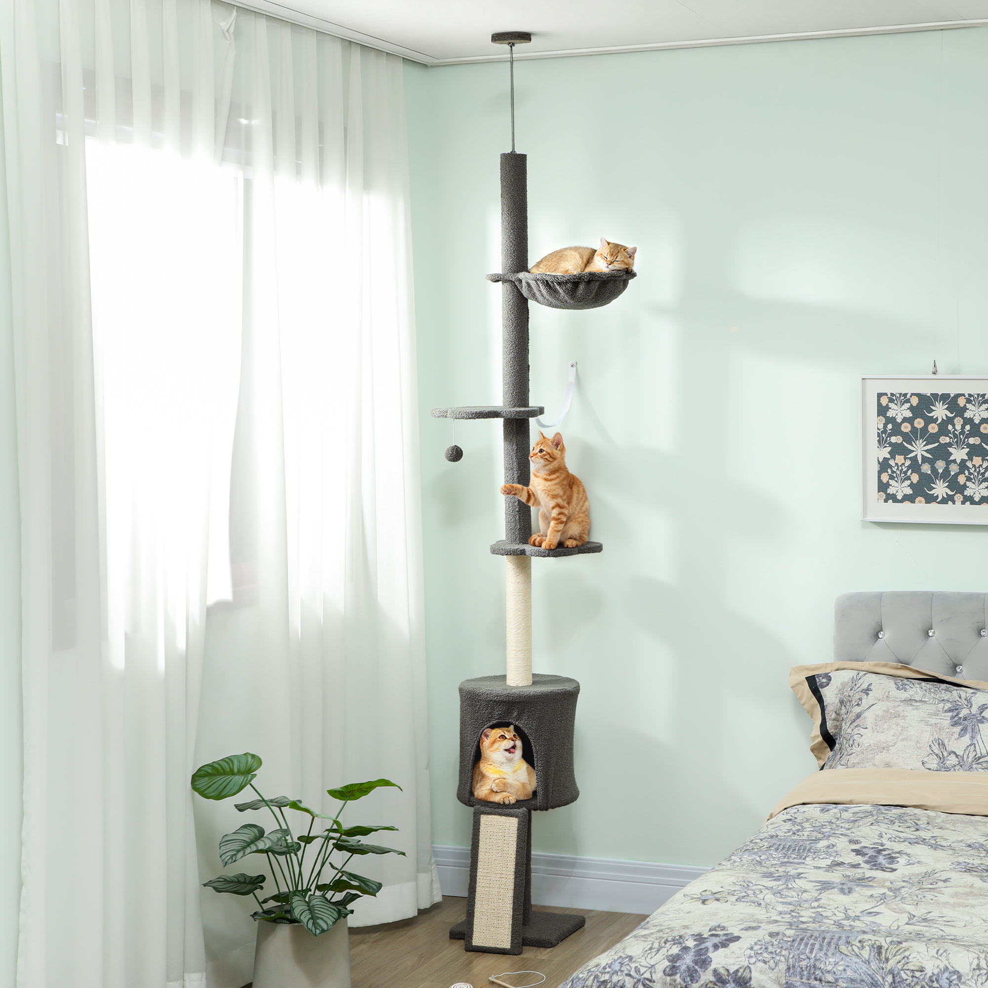 PawHut Kratzbaum Deckenhoch 200-240 cm höhenverstellbar Katzenbaum mit Häng günstig online kaufen