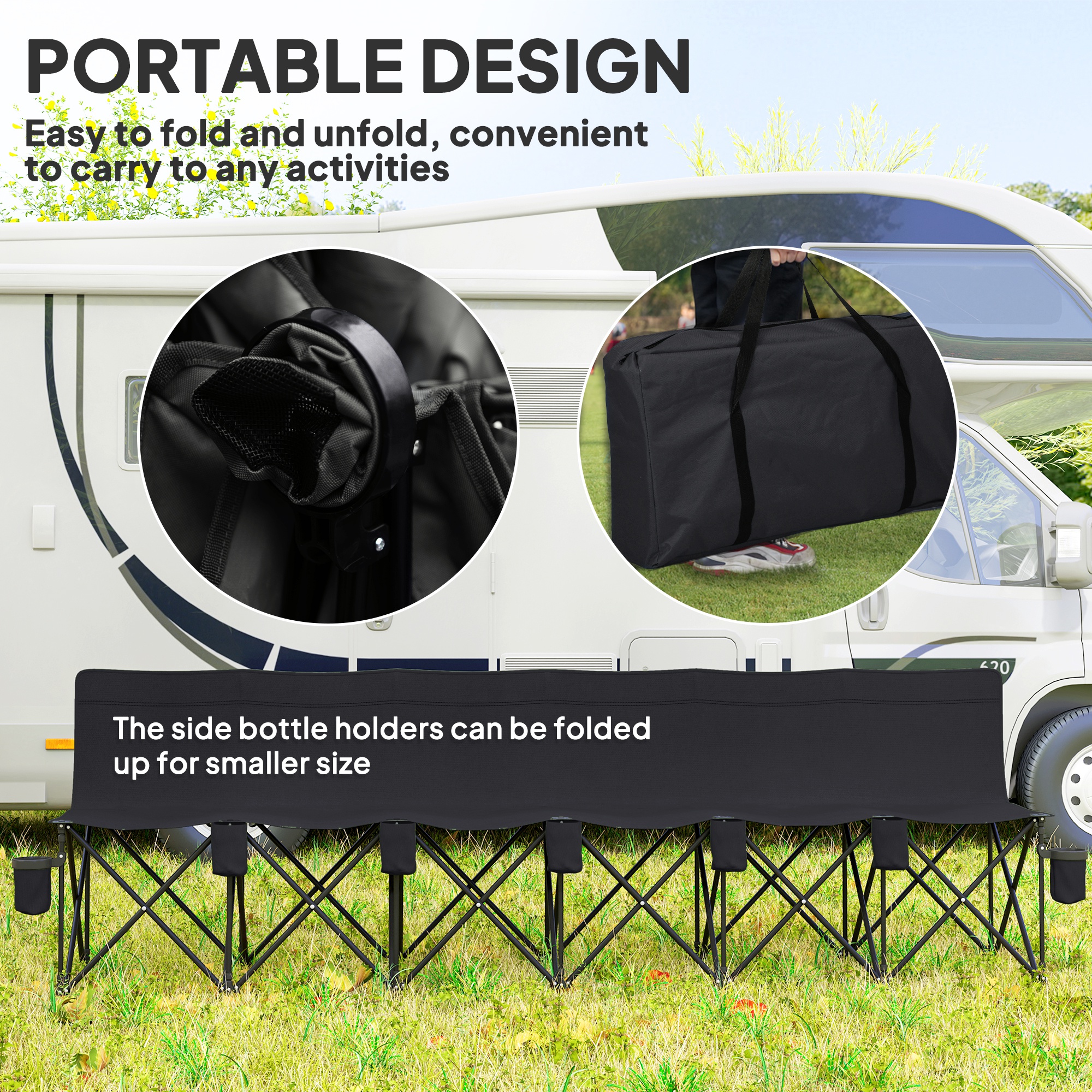 Outsunny 6 Seater Folding Camping Chair with Cup Holder & Carry Bag Black 4
