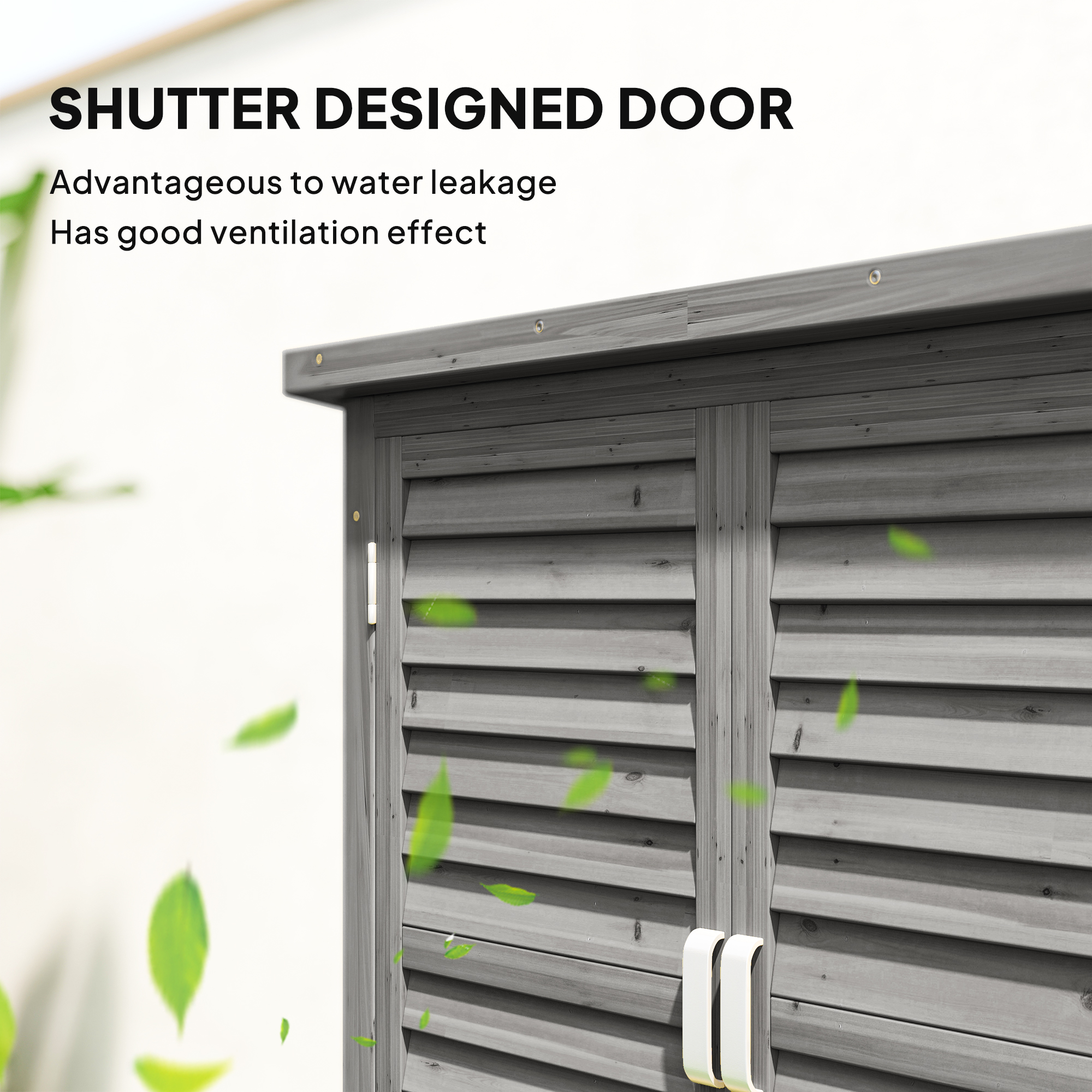 Outsunny Garden Shed Wooden Garden Storage Shed 2 Door Unit Solid Fir Wood Garage Tool Organisation Cabinet, 87L x 46.5W x 96.5Hcm, Grey 4
