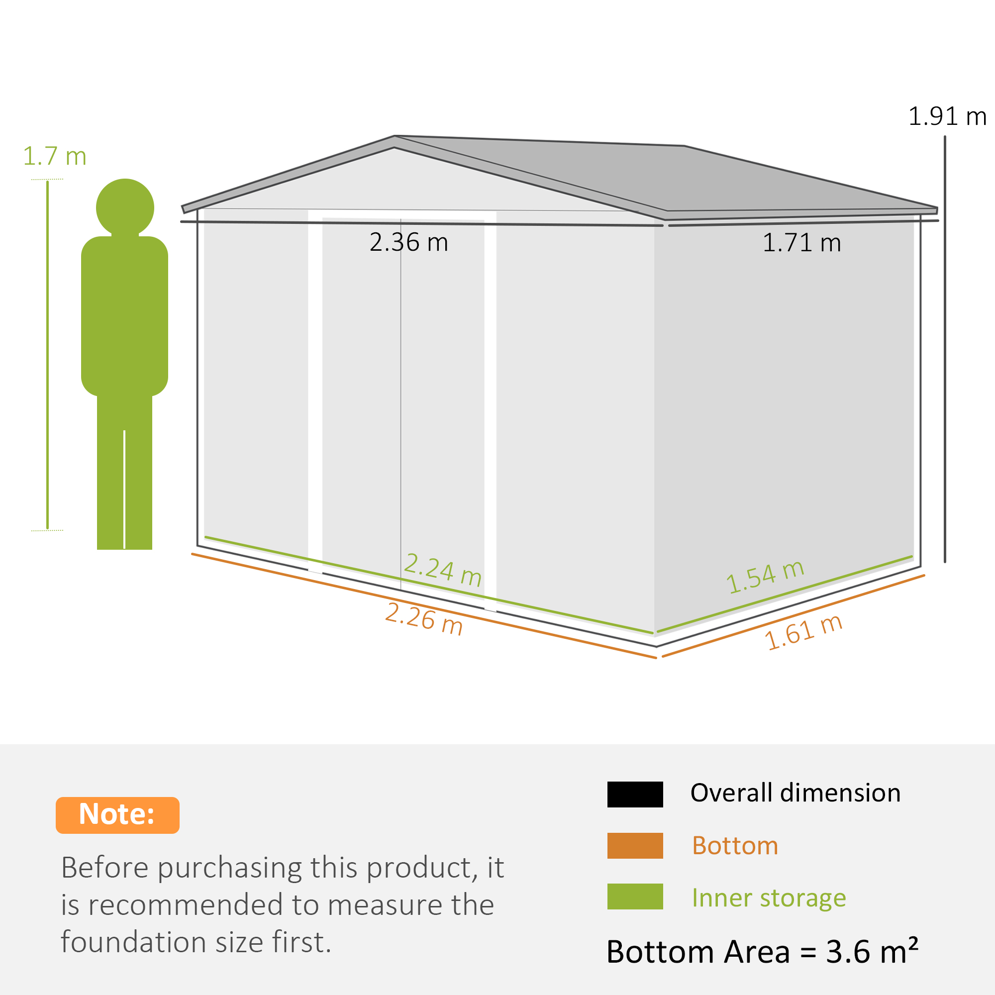 Outsunny 8 x 6ft Galvanised Steel Shed, with Double Door Brown 3