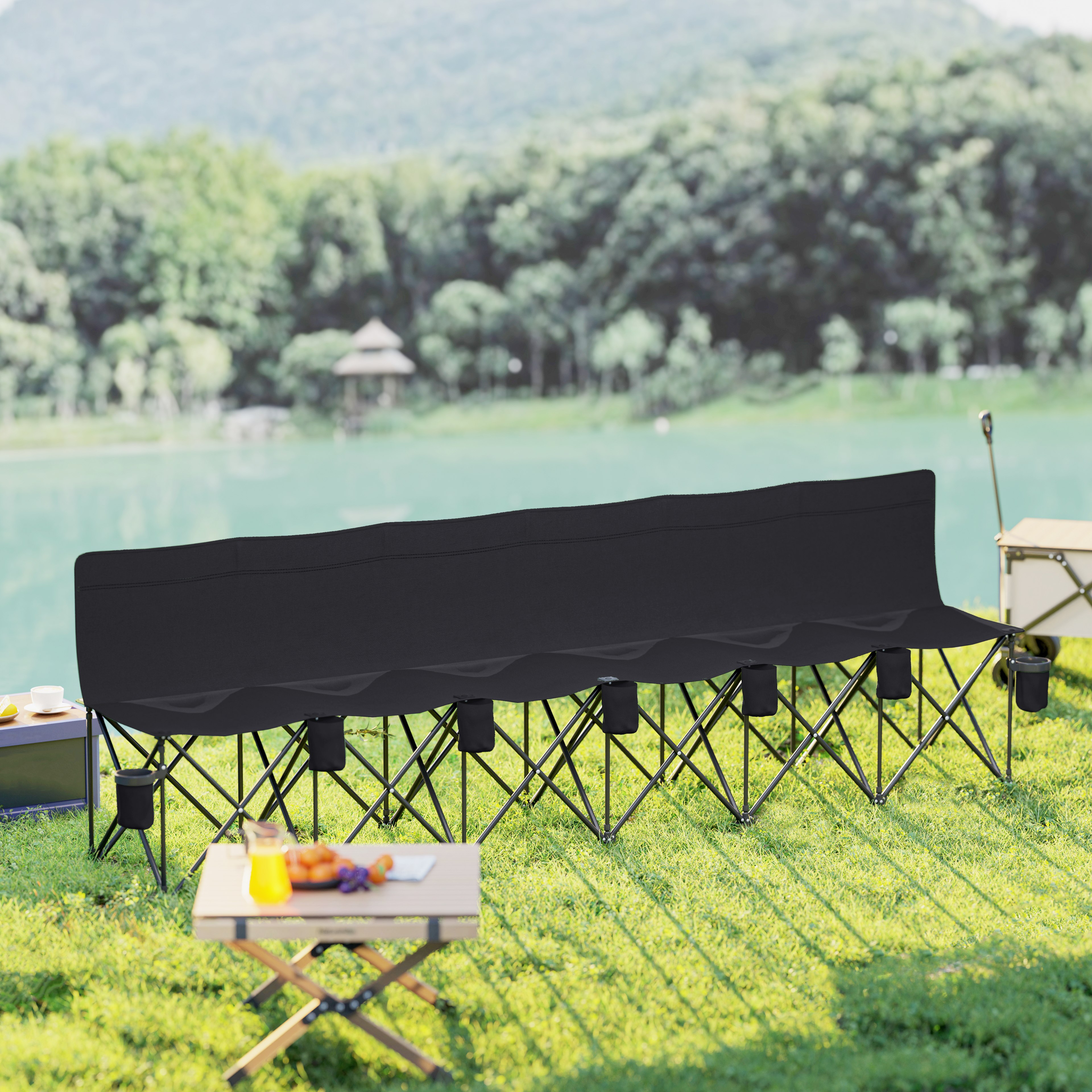 Outsunny 6 Seater Folding Camping Chair with Cup Holder & Carry Bag Black 8
