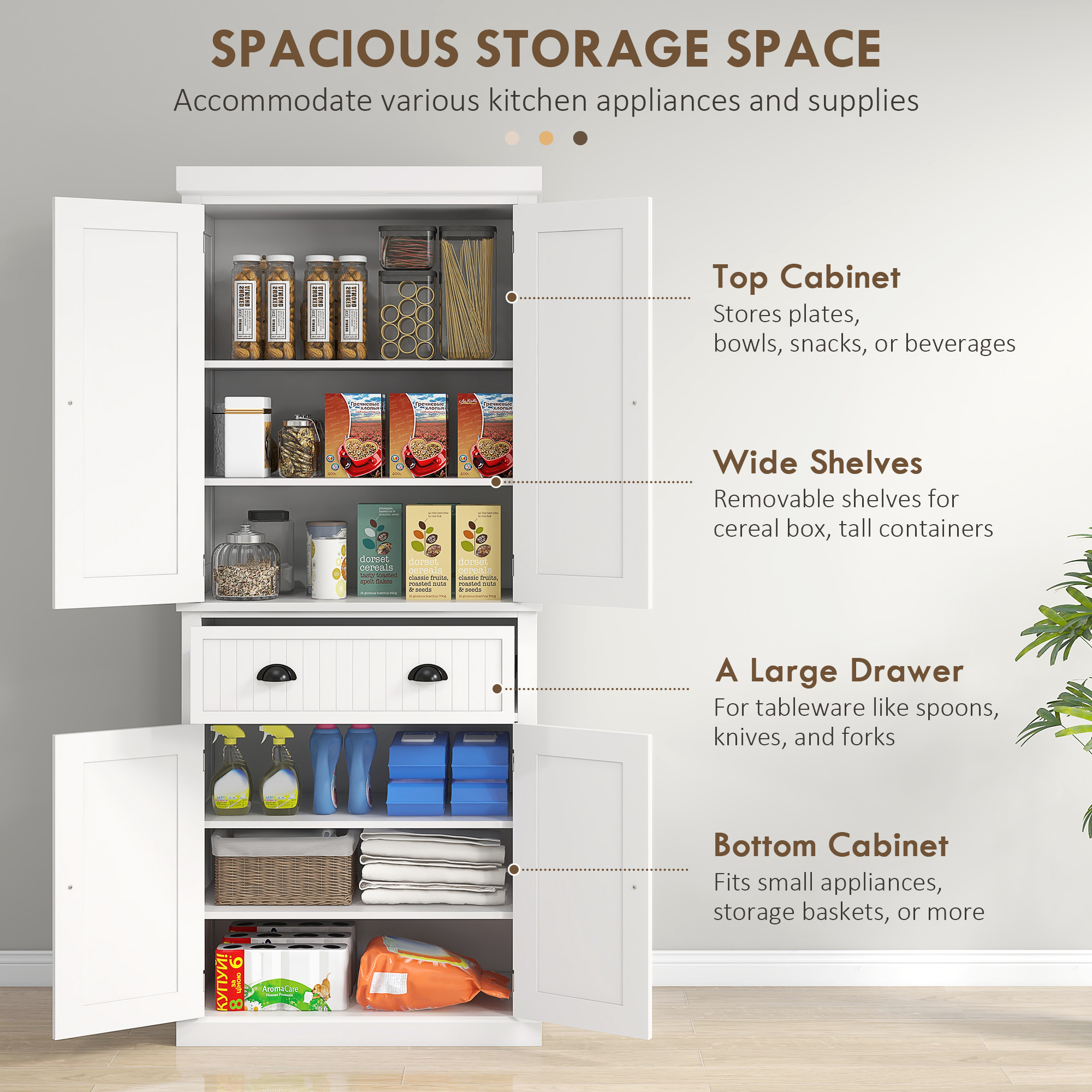 HOMCOM Kitchen Storage Cabinet with Drawer and Adjustable Shelves White 4