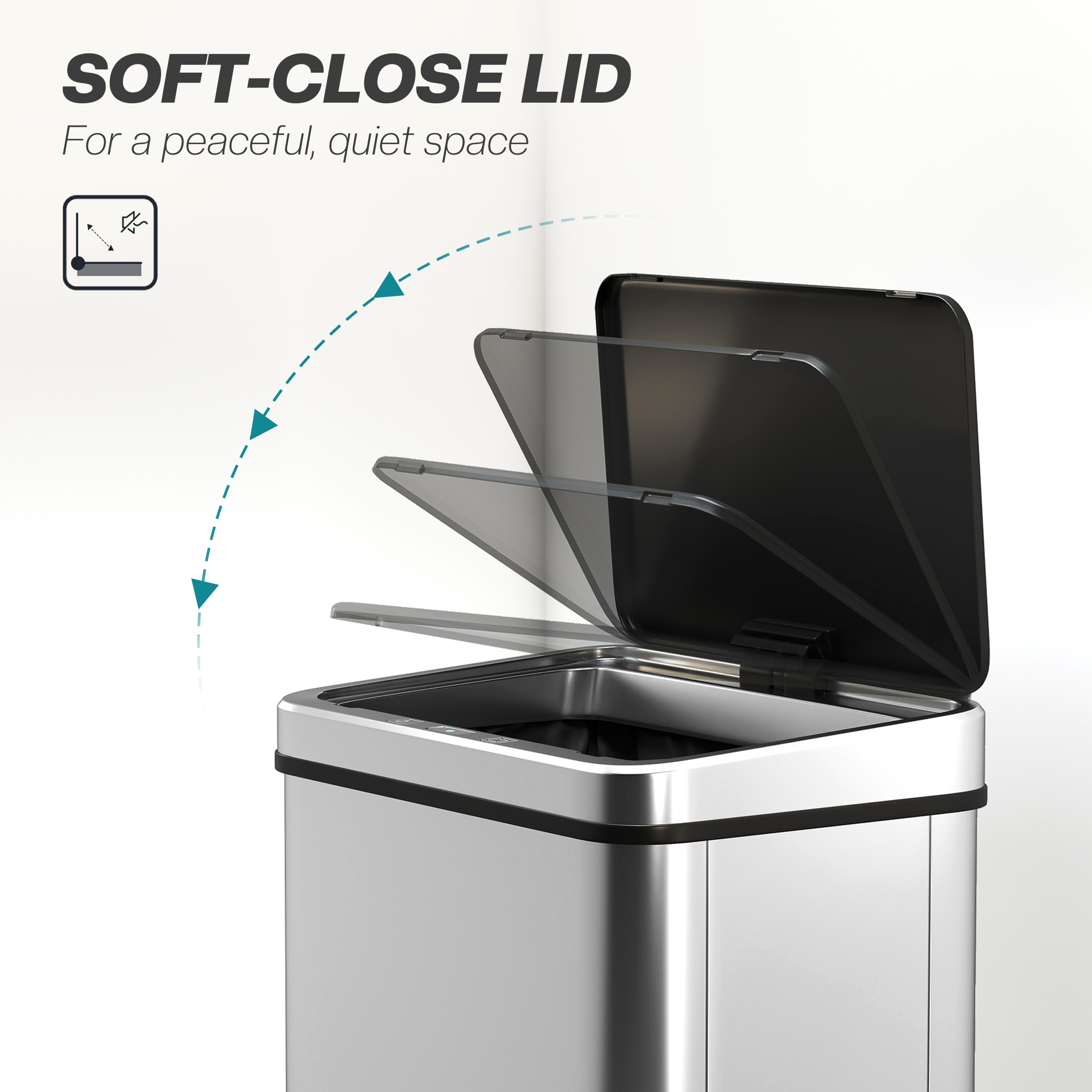 HOMCOM 40L Sensor Bin with Quiet Soft-Close Lid, Automatic Touchless Motion Sensor Kitchen Bin with Fingerprint Resistant Stainless Steel for Hygienic Gyms, Home Office Use, Silver Tone 7