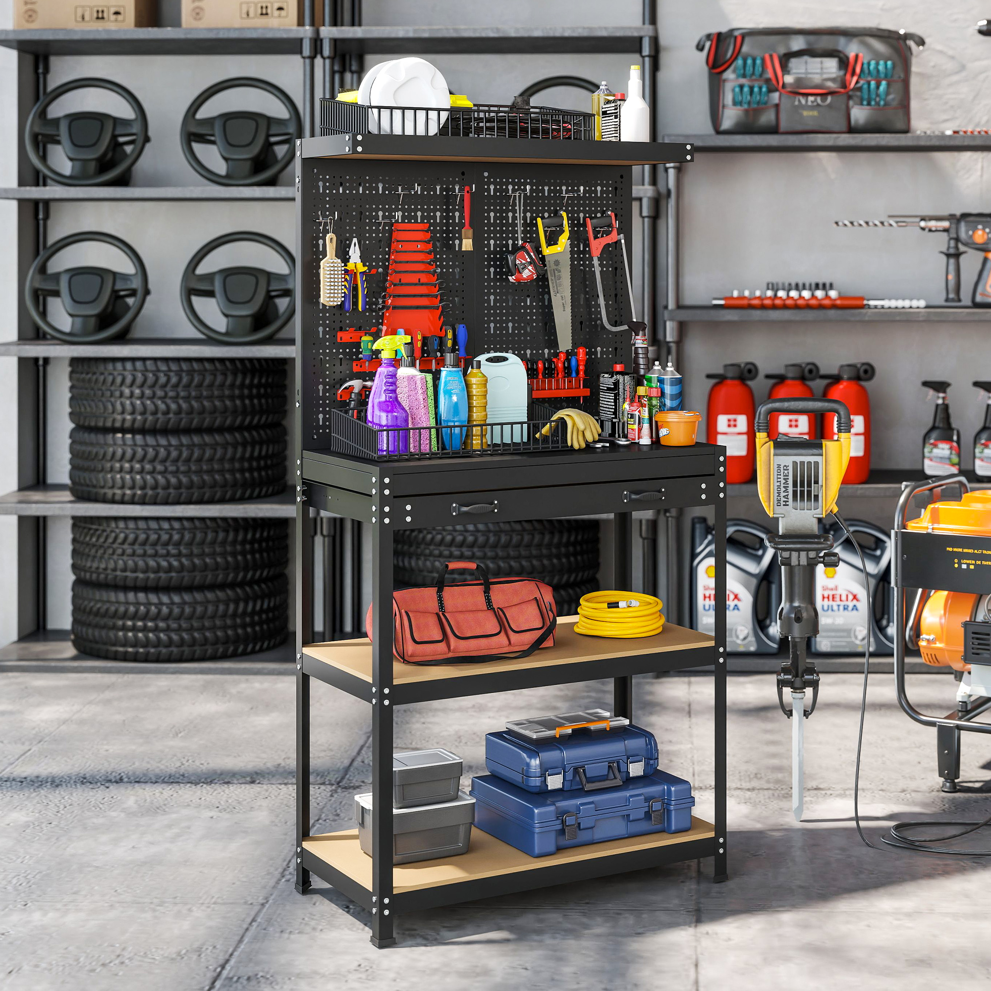 HOMCOM Werkbank 80 x 40,5 x 155 cm Werkzeugbank mit Lochwand, Haken,  Schub günstig online kaufen