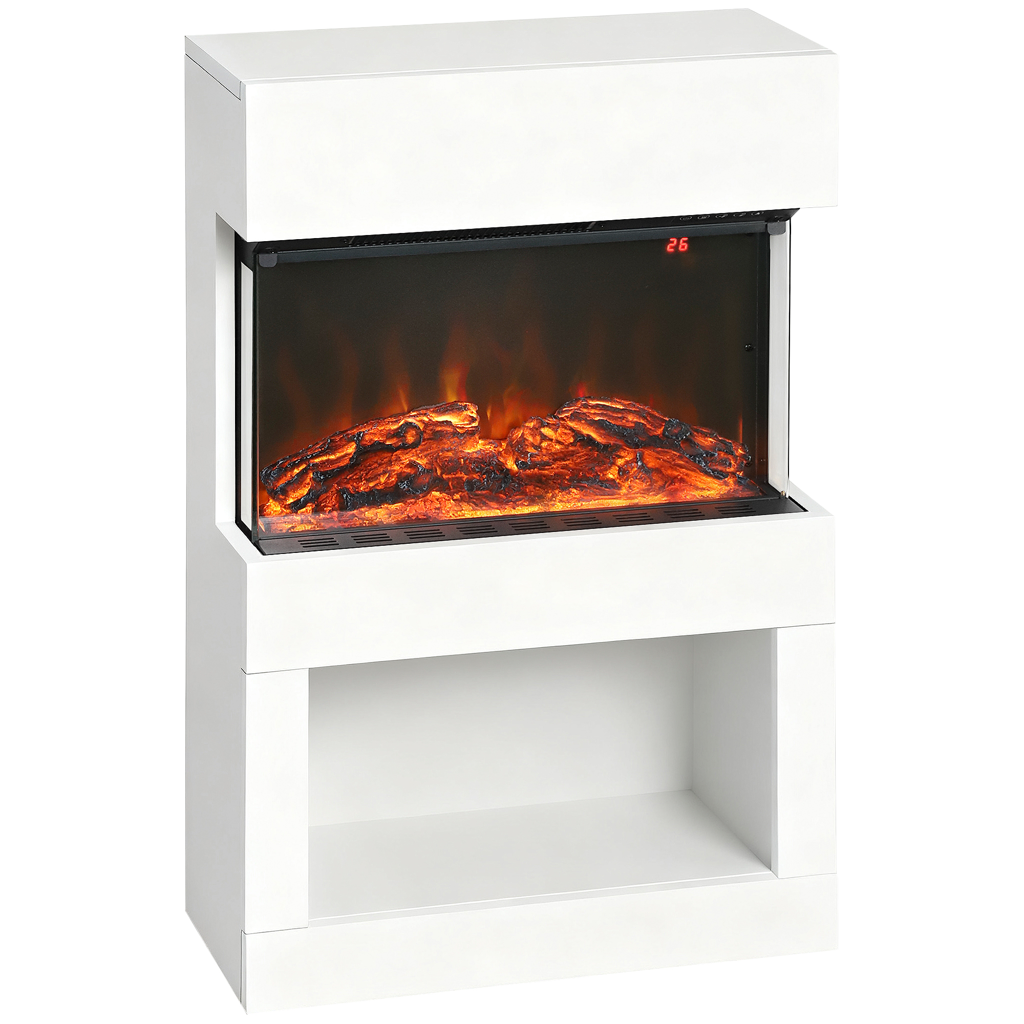 HOMCOM Electric Fireplace with 3D Flame Effect, 6 Colours & 3 Brightness Levels, 1000W/2000W White Electric Fire and Mantel Reach up to 30㎡ Space with Remote & Timer, 3 Sided View for Living Room