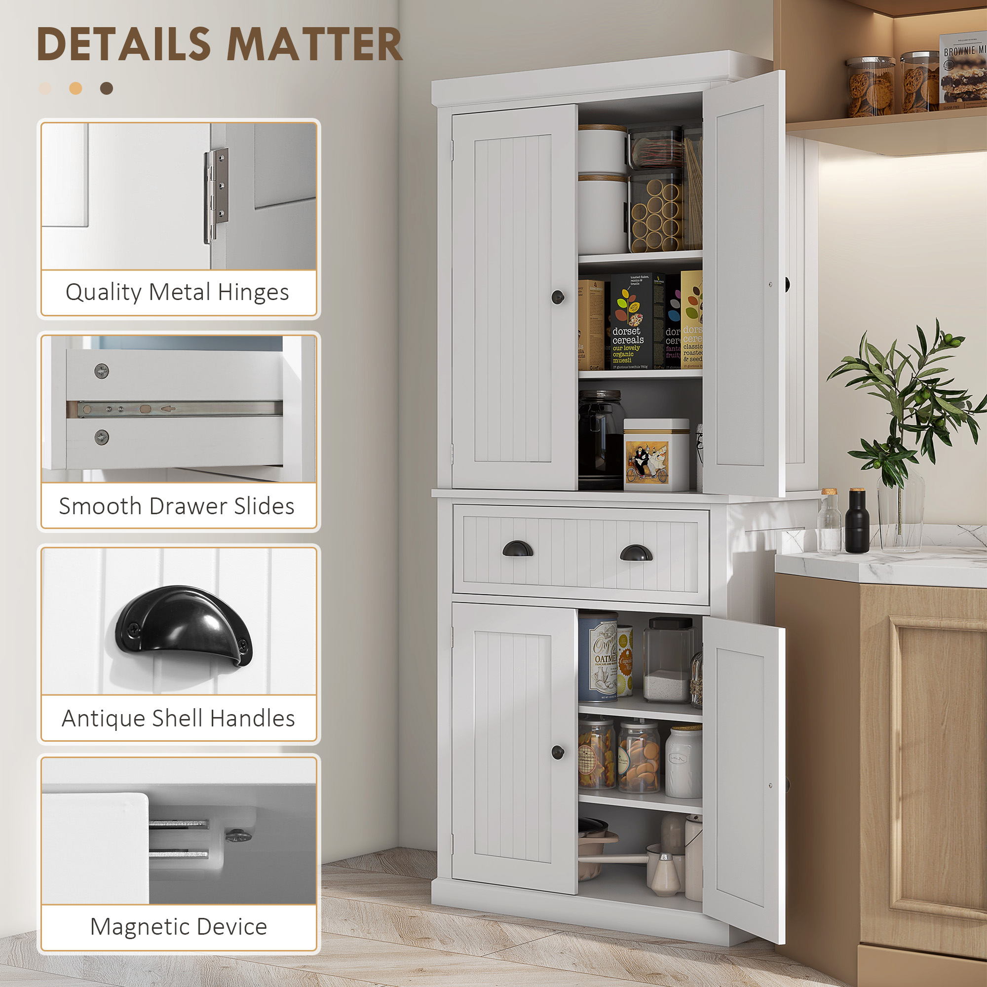 HOMCOM Kitchen Storage Cabinet with Drawer and Adjustable Shelves White 7