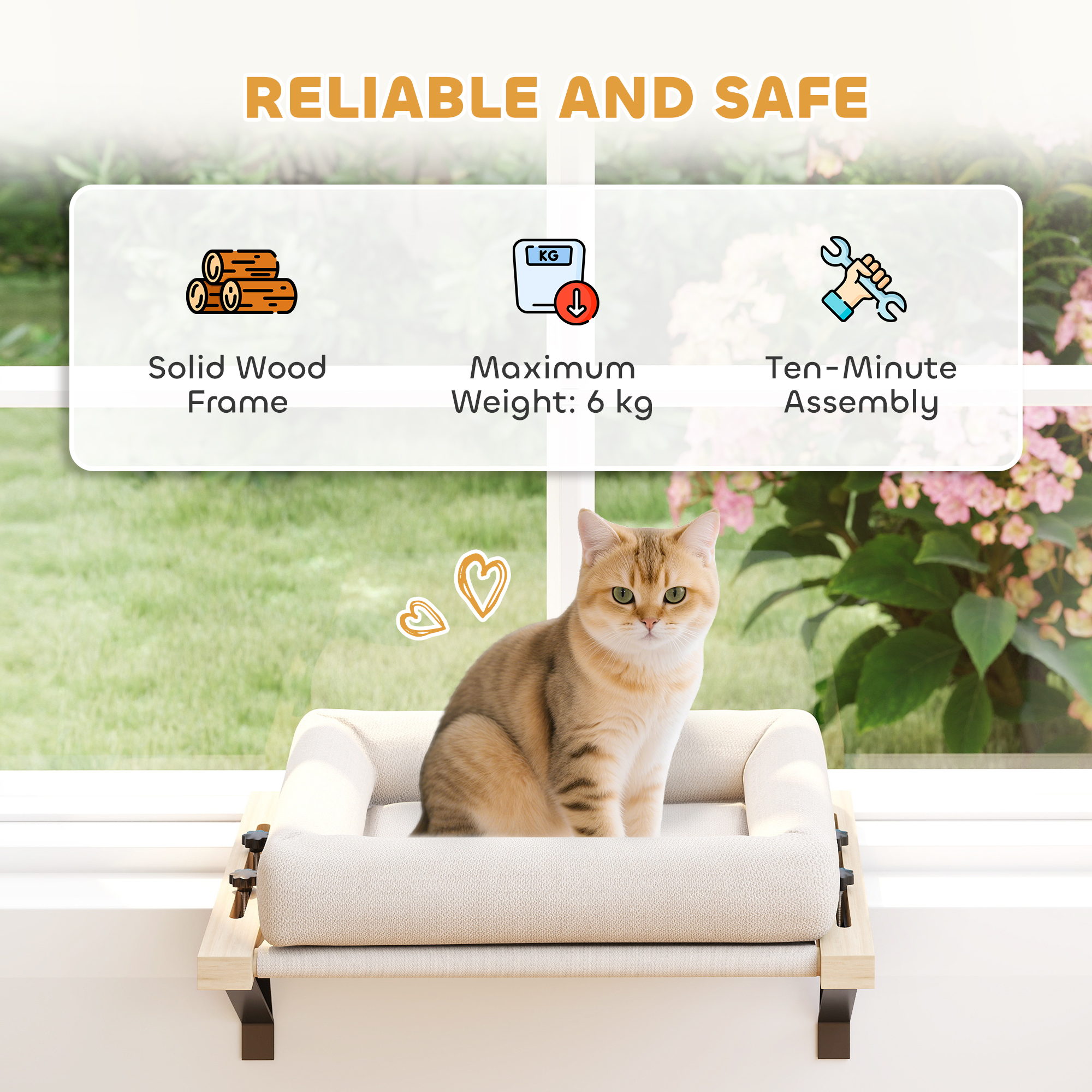 PawHut Cat Radiator Bed, Adjustable Hanging Cat Hammock with Removable and Washable Cushion for Indoor Cats, Cream White 8