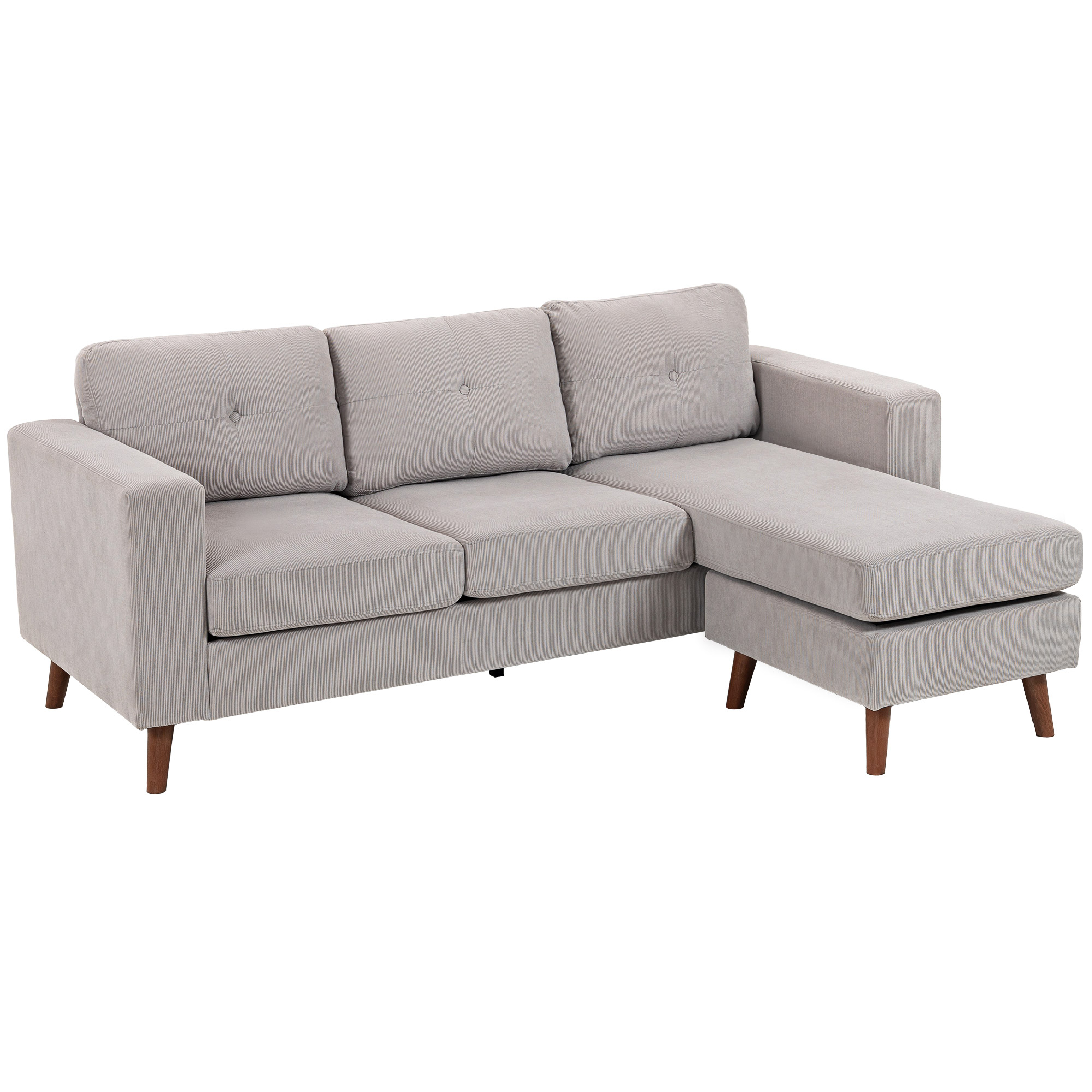 HOMCOM Divano ad angolo reversibile in velluto a coste, divano 3 posti con penisola, telaio in acciaio, 192x137x84cm, grigio chiaro   Aosom Italy