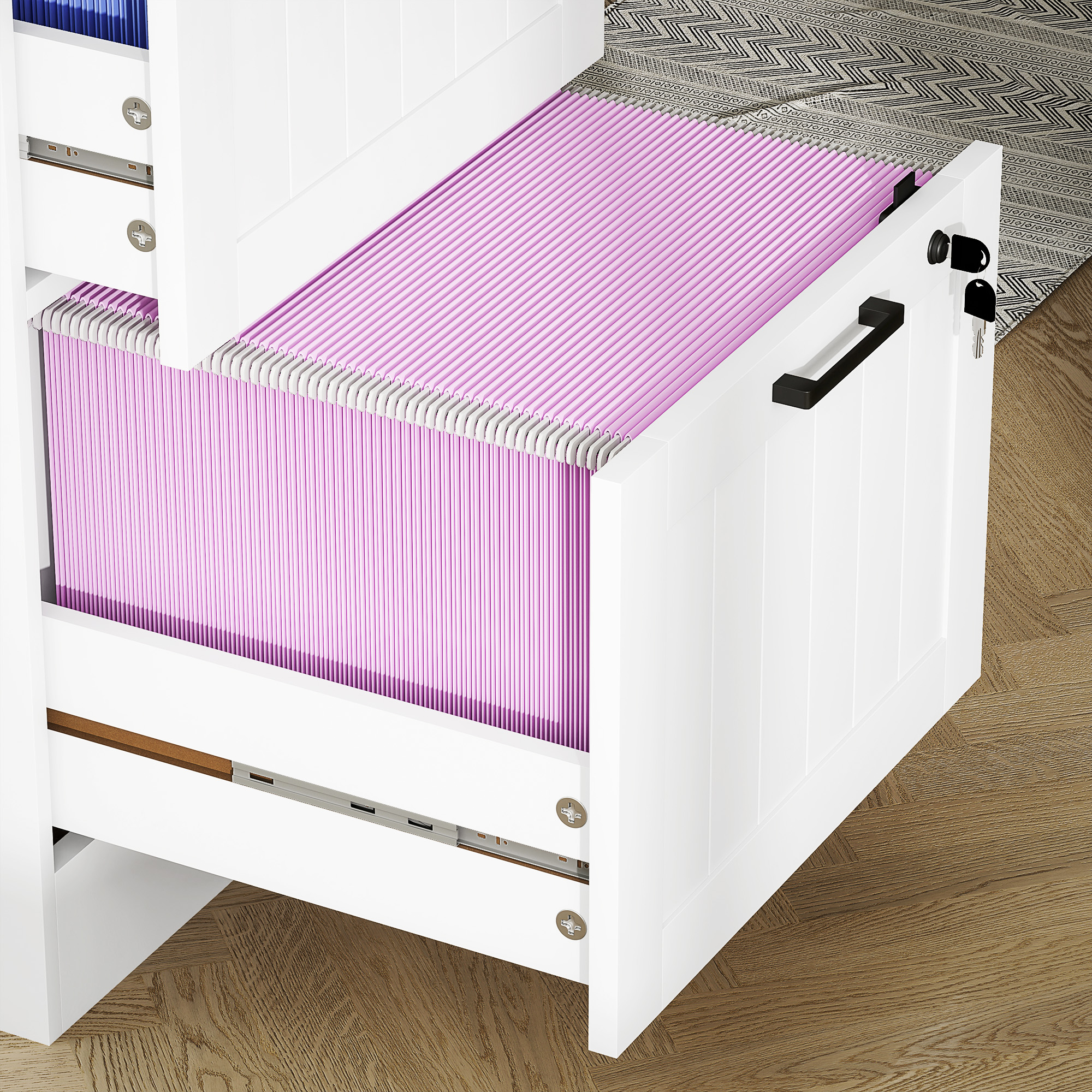HOMCOM 2 Drawer Filing Cabinet with Lock, Office Storage Cabinet with Adjustable Hanging Bars for A4 Letter Size Files, White 8