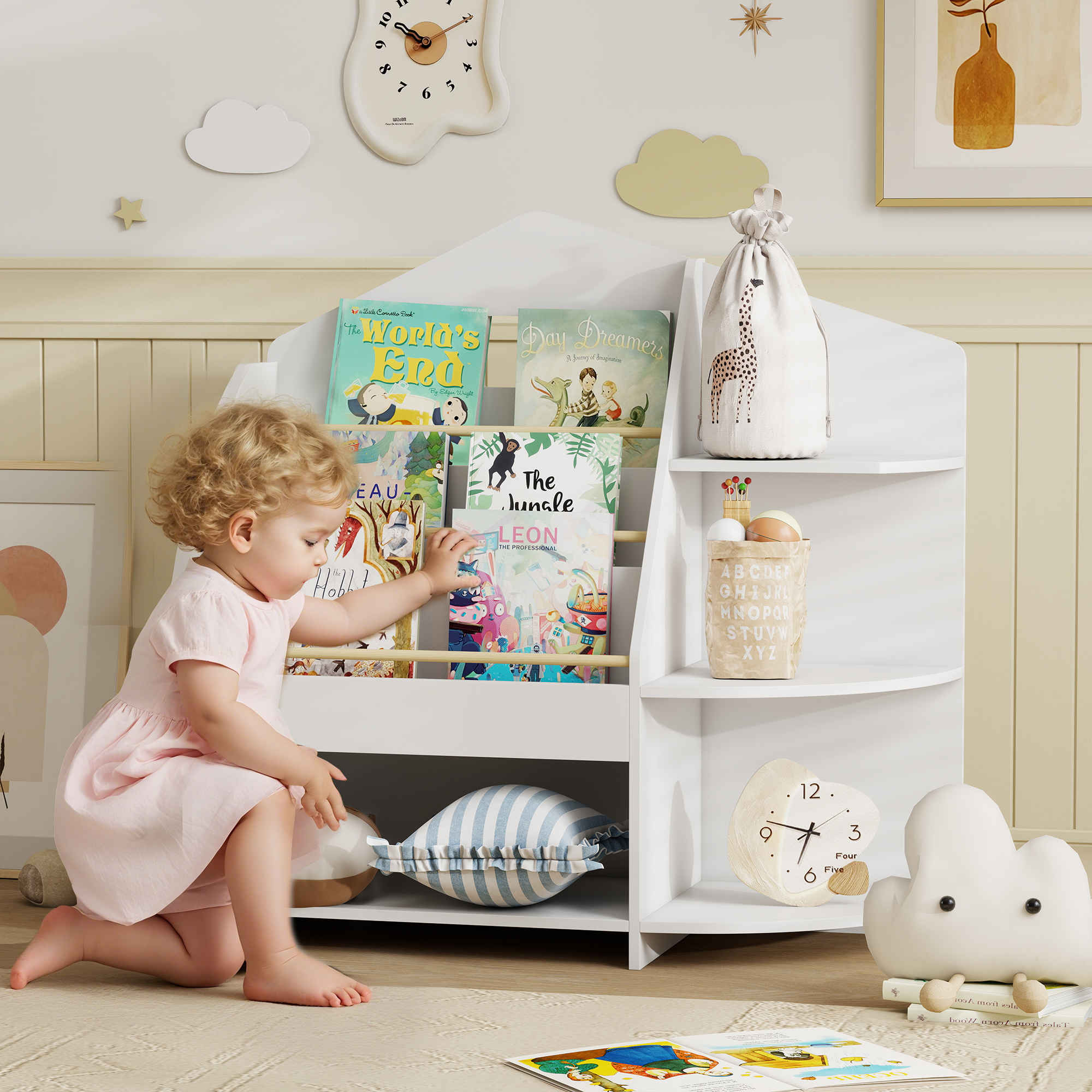 AIYAPLAY Bücherregal für Kinder Kinderregal mit 4 offenen Fächer 3 Ablagen günstig online kaufen