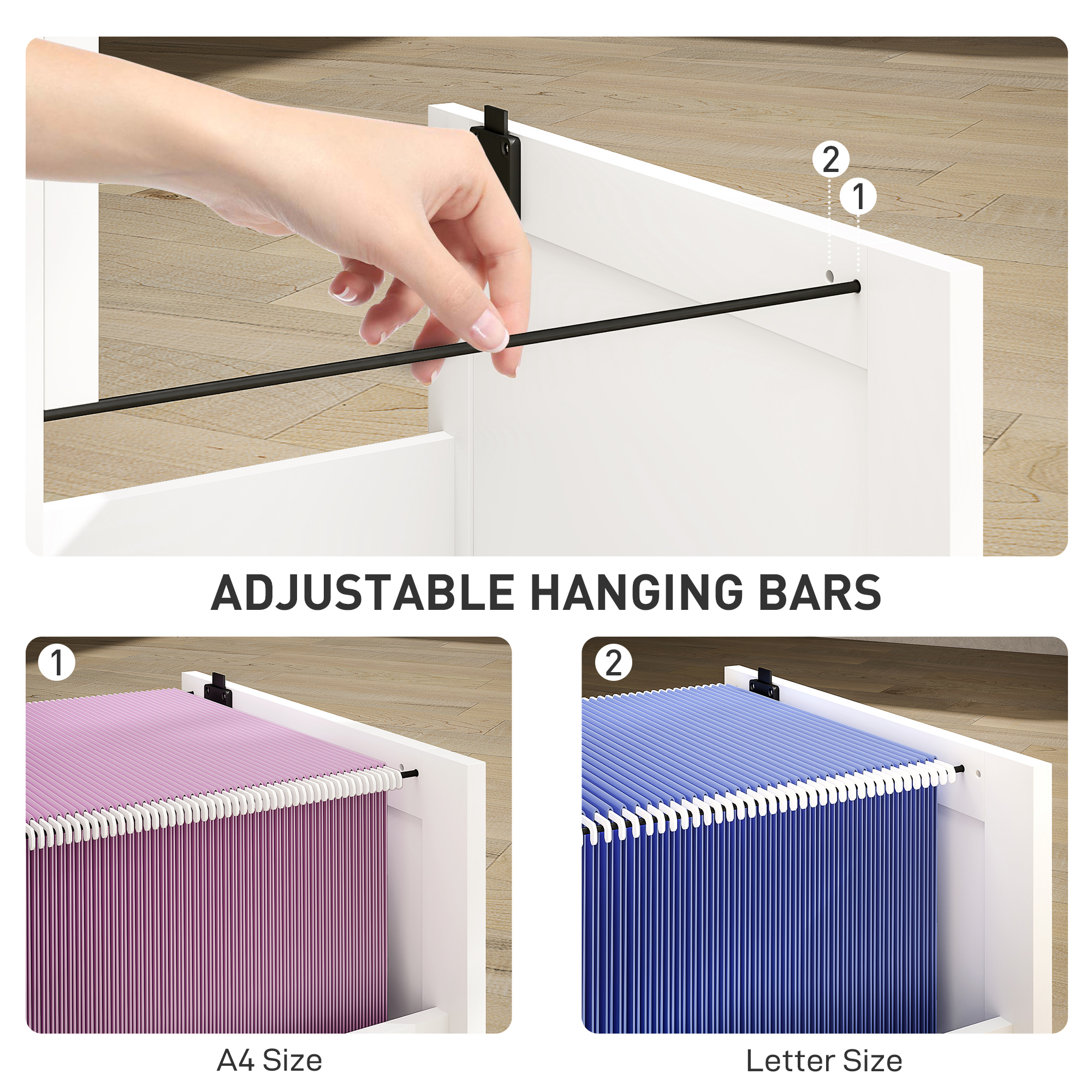 HOMCOM 2 Drawer Filing Cabinet with Lock, Office Storage Cabinet with Adjustable Hanging Bars for A4 Letter Size Files, White 5