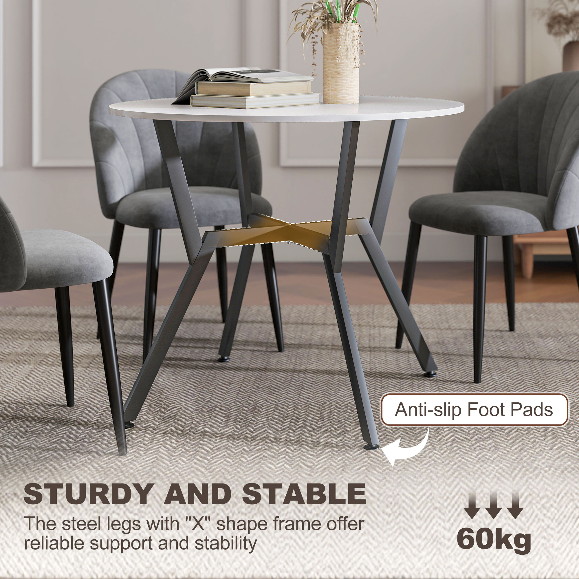 HOMCOM Dining Table, Round Kitchen Table with Black Legs for Living Room, Dining Room 90 x 76 cm, High Gloss White 5