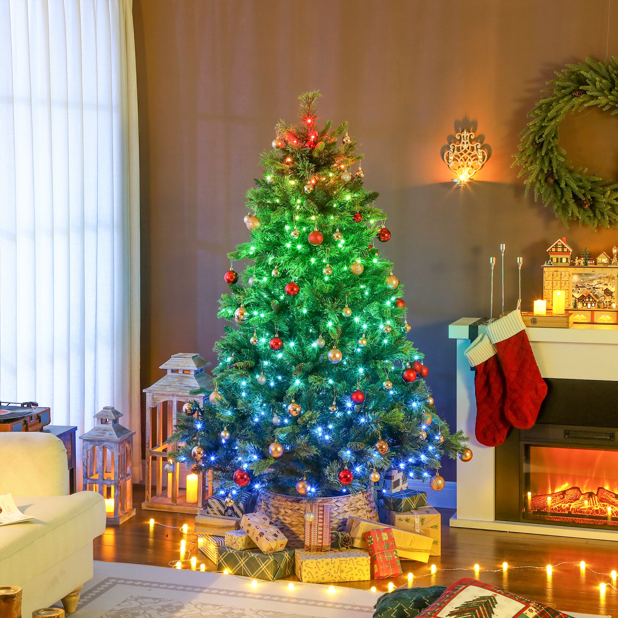 HOMCOM 180cm Carolina Pine Christmas Tree with Colourful DIY Synchronized LED Lights and Remote 2