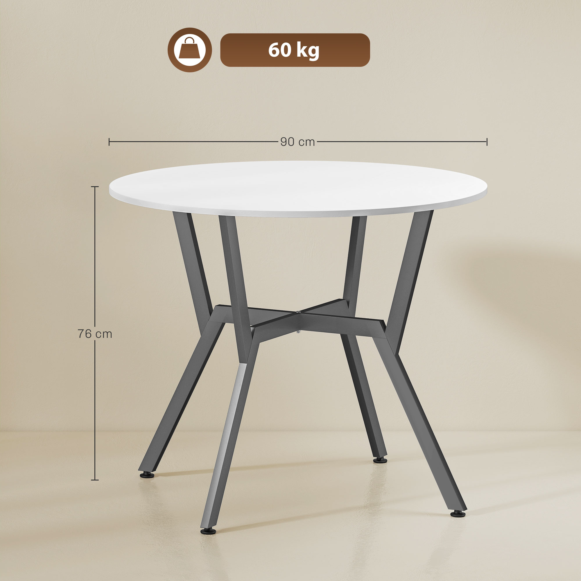 HOMCOM Dining Table, Round Kitchen Table with Black Legs for Living Room, Dining Room 90 x 76 cm, High Gloss White 3