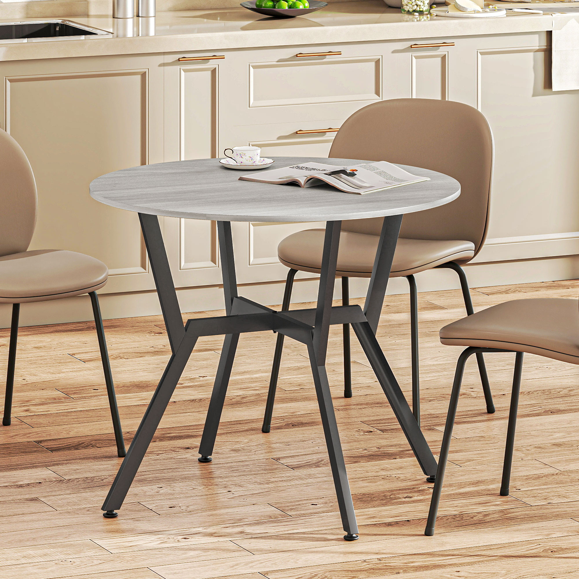 HOMCOM Dining Table, Round Kitchen Table with Black Legs, Anti-slip Foot Pads for Living Room, Dining Room 90 x 76 cm, Grey 9