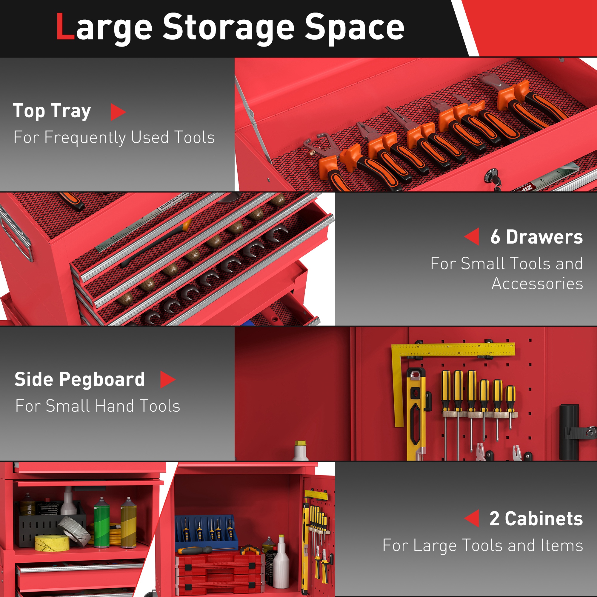 HOMCOM Three-Part Steel Locking Tool Chest Red 4