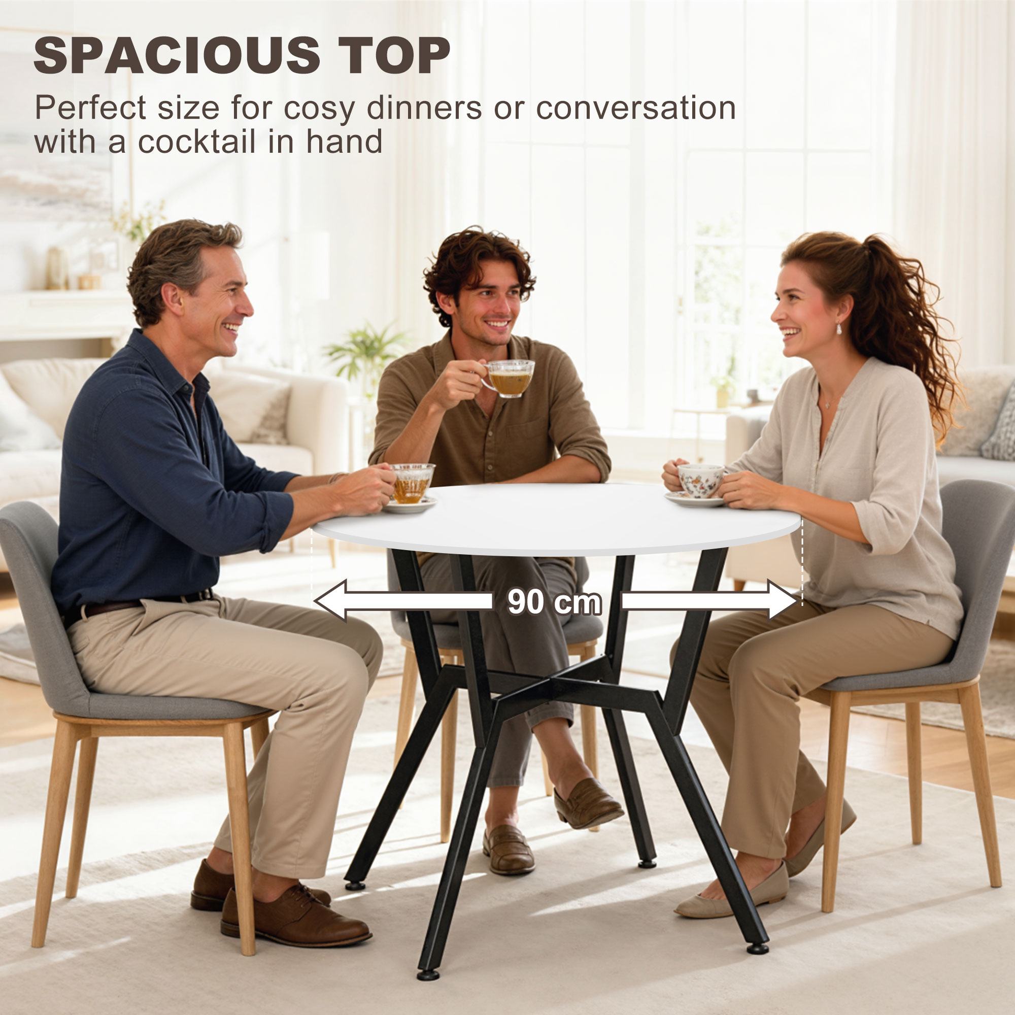 HOMCOM Dining Table, Round Kitchen Table with Black Legs for Living Room, Dining Room 90 x 76 cm, High Gloss White 6