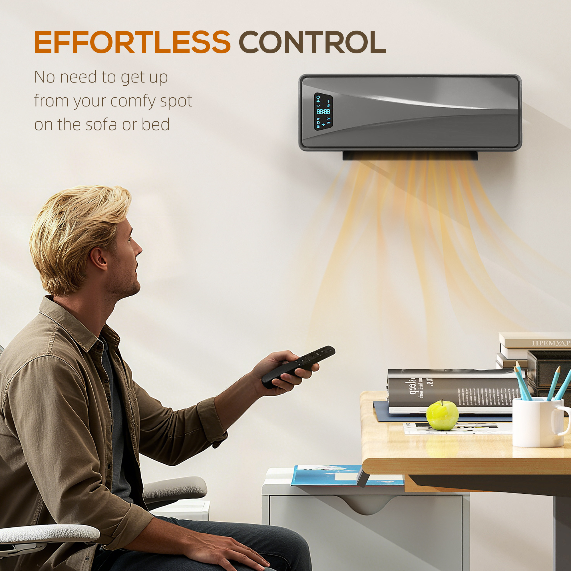 HOMCOM 2000W Ceramic Electric Heater with Fan, Adjustable Thermostat, Wall Mounted Grey 8