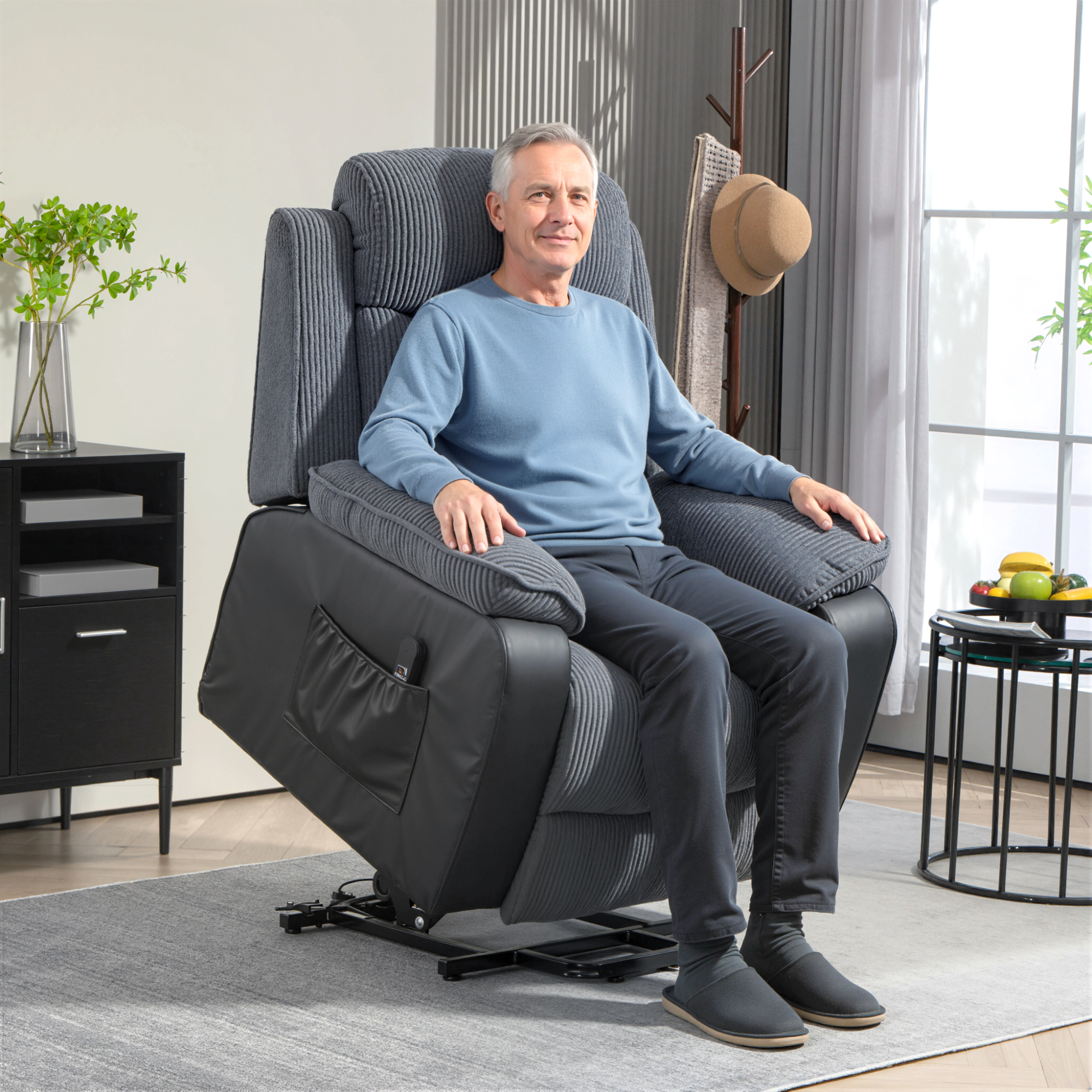 HOMCOM Overstuffed Corduroy Electric Lift Chair Dark Grey 2