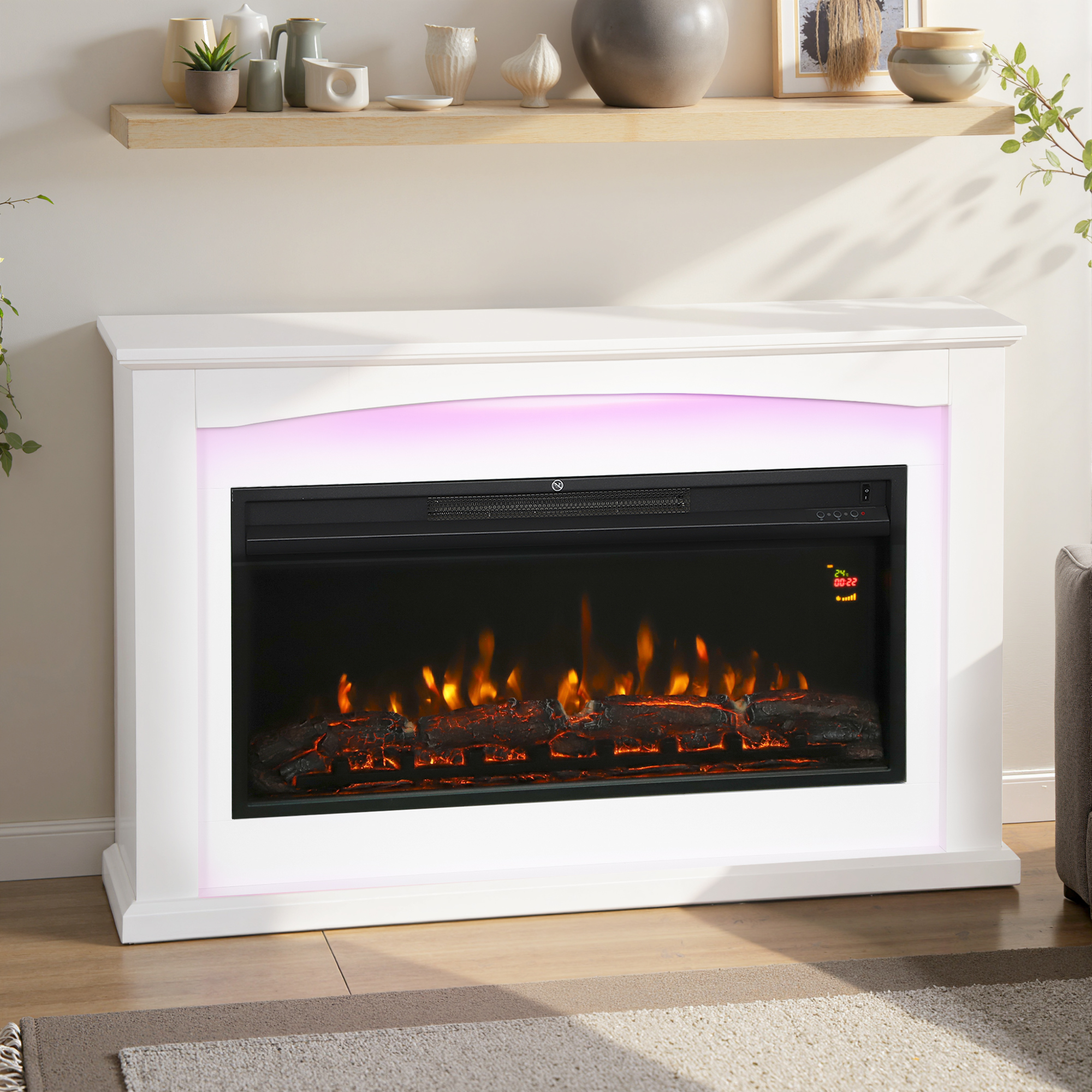 HOMCOM 2000W 5118 BTU Faux Flame Fireplace White 8