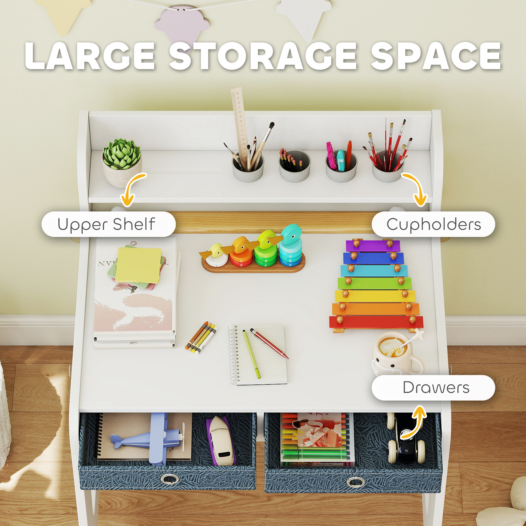 AIYAPLAY Art Table and Chair Set for children, Kids Art Desk and Chair Set with Storage Shelf and Drawers 5