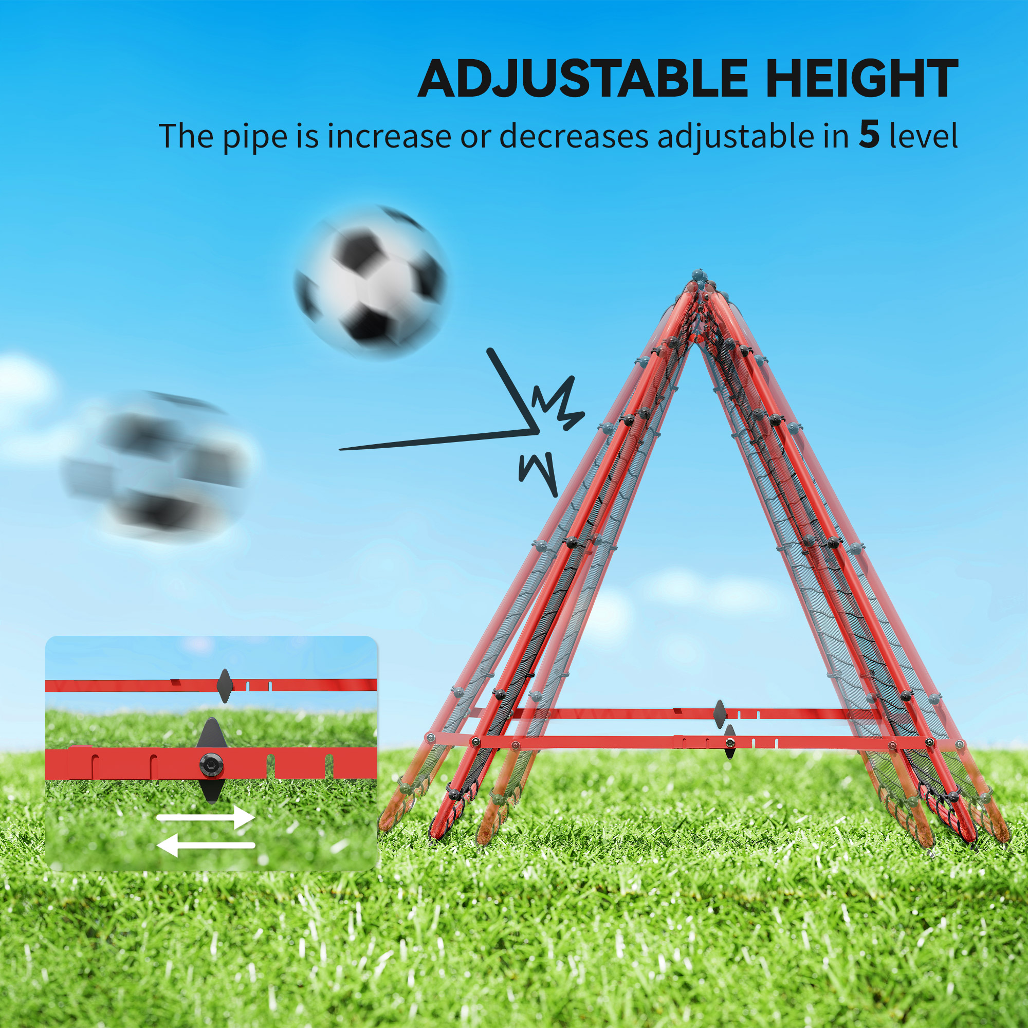 HOMCOM Double Sided Football Rebounder Net, Football Rebound Goal with Five Adjustable Angles, Red 4