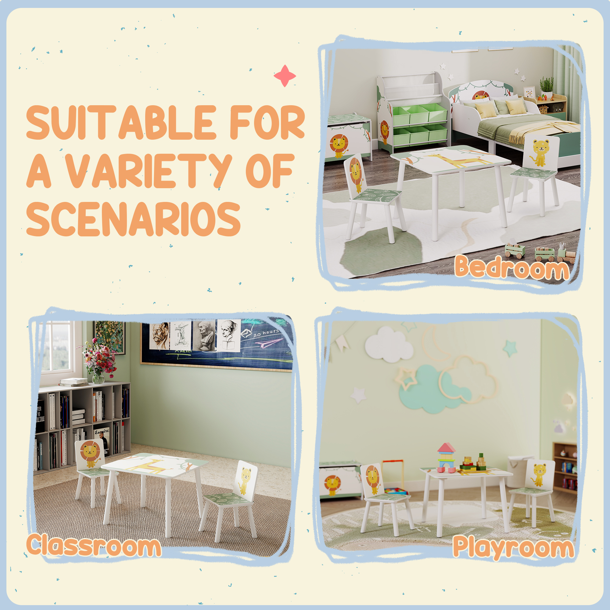 AIYAPLAY 3-Piece Toddler Table and Chair Set, Kids Table with 2 Chairs Set for Bedroom, Nursery, Playroom, Green 8