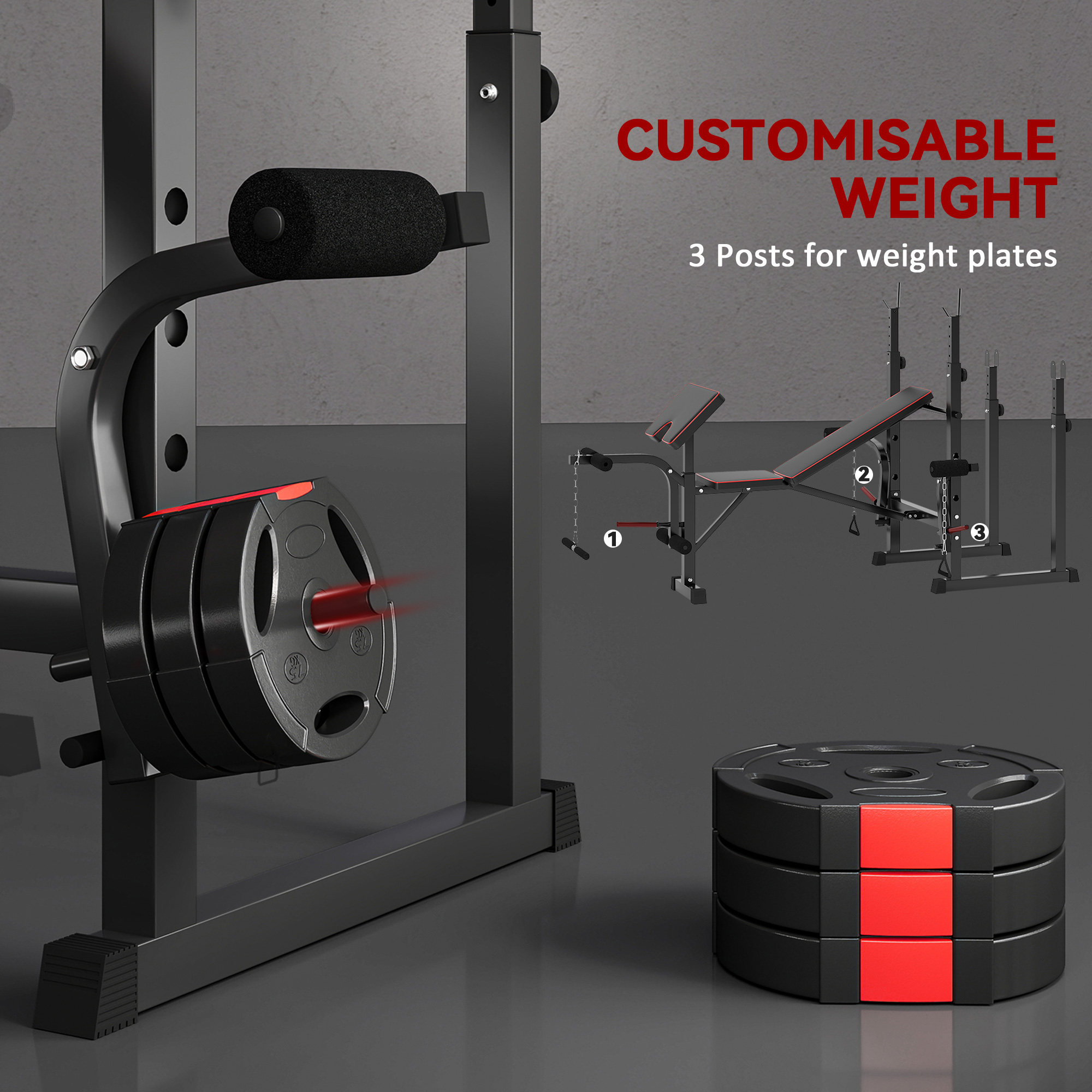 SPORTNOW Weight Bench with Two Barbell Racks, Leg Curl Machine, Preacher Curl Bench, Black 6
