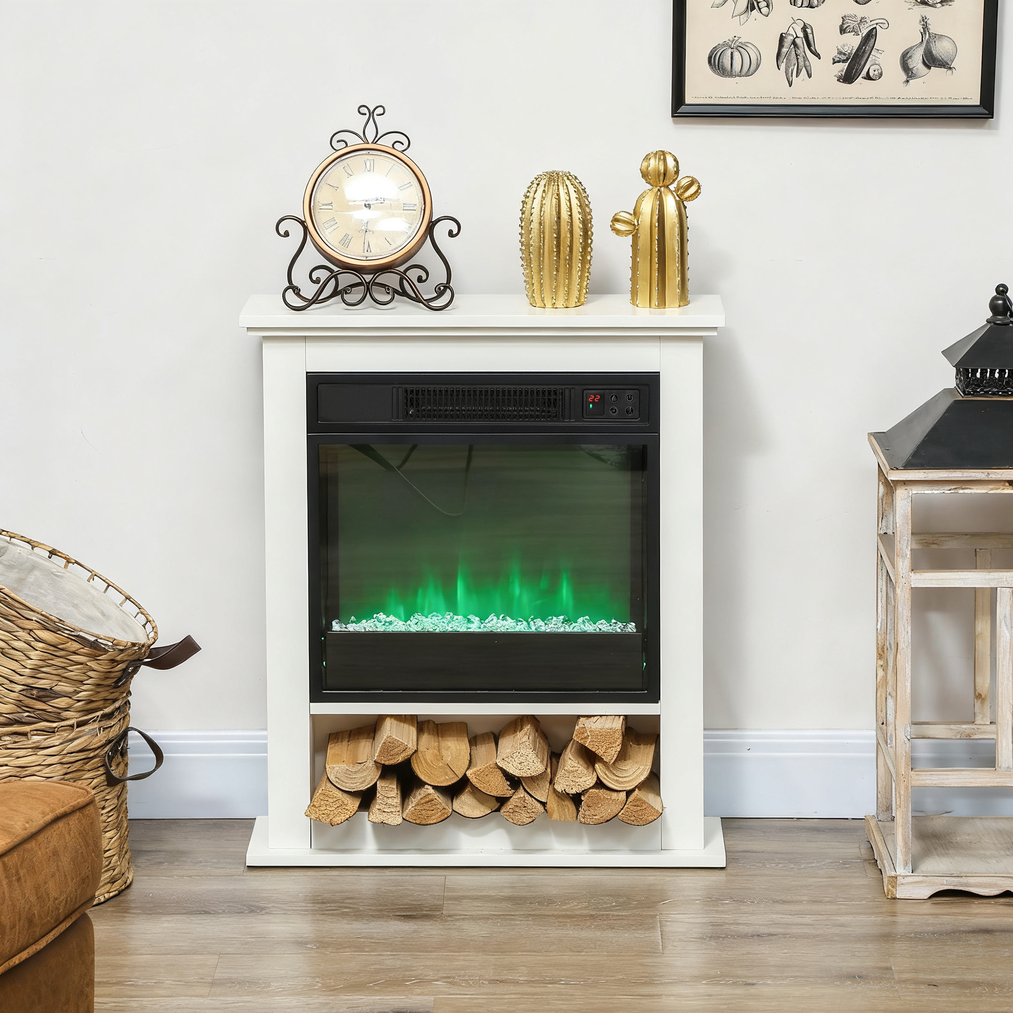 HOMCOM 1800W Adjustable Faux Flame Electric Fireplace White 9