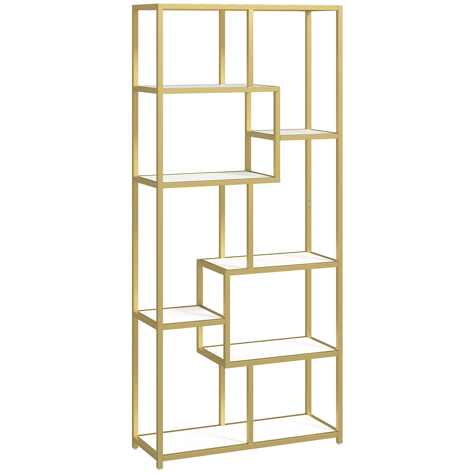HOMCOM Seven-Tier Geometric Bookcase White/Gold Tone