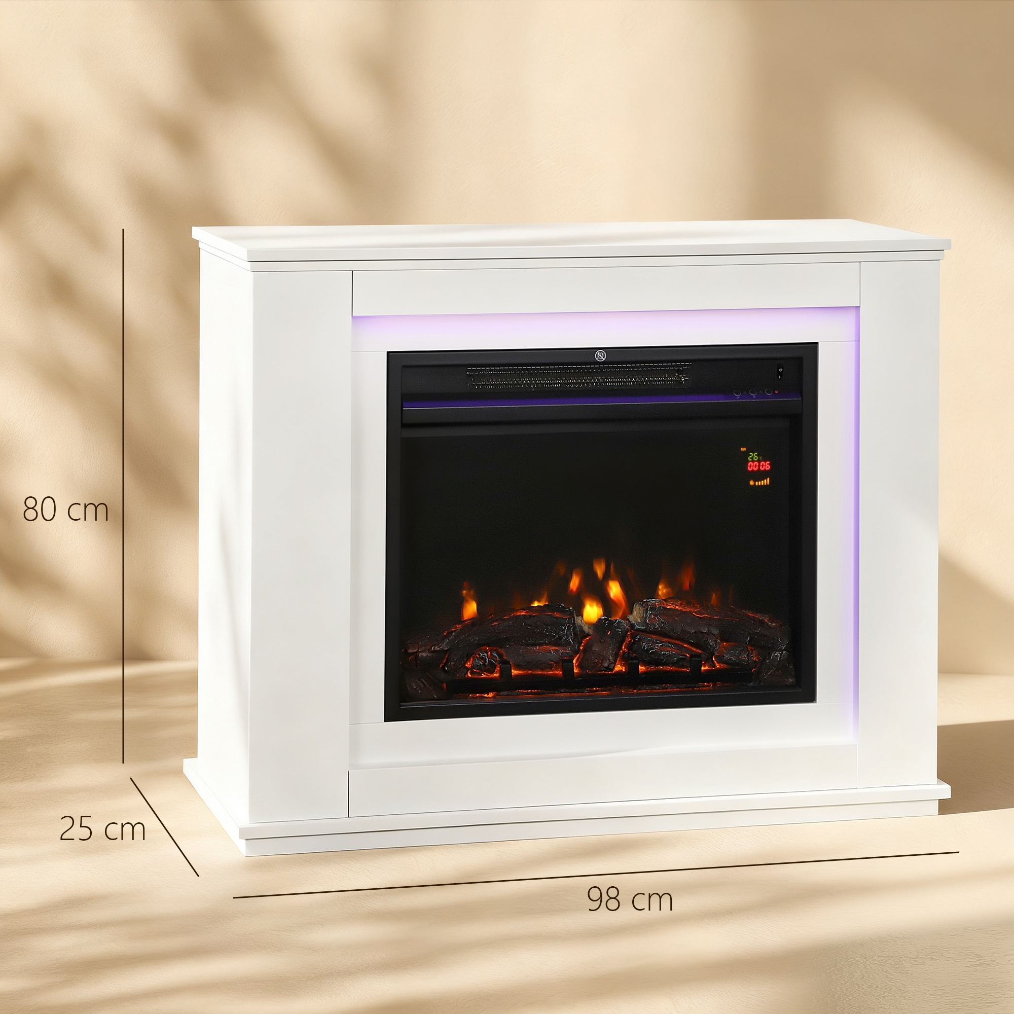 HOMCOM Electric Fireplace with 12 Colours Realistic Flame Effect & 5 Brightness Levels, 1000W/2000W Inset Electric Fire and Mantel Reach up to 30 m² Space with Remote & Timer for Living Room, White 3