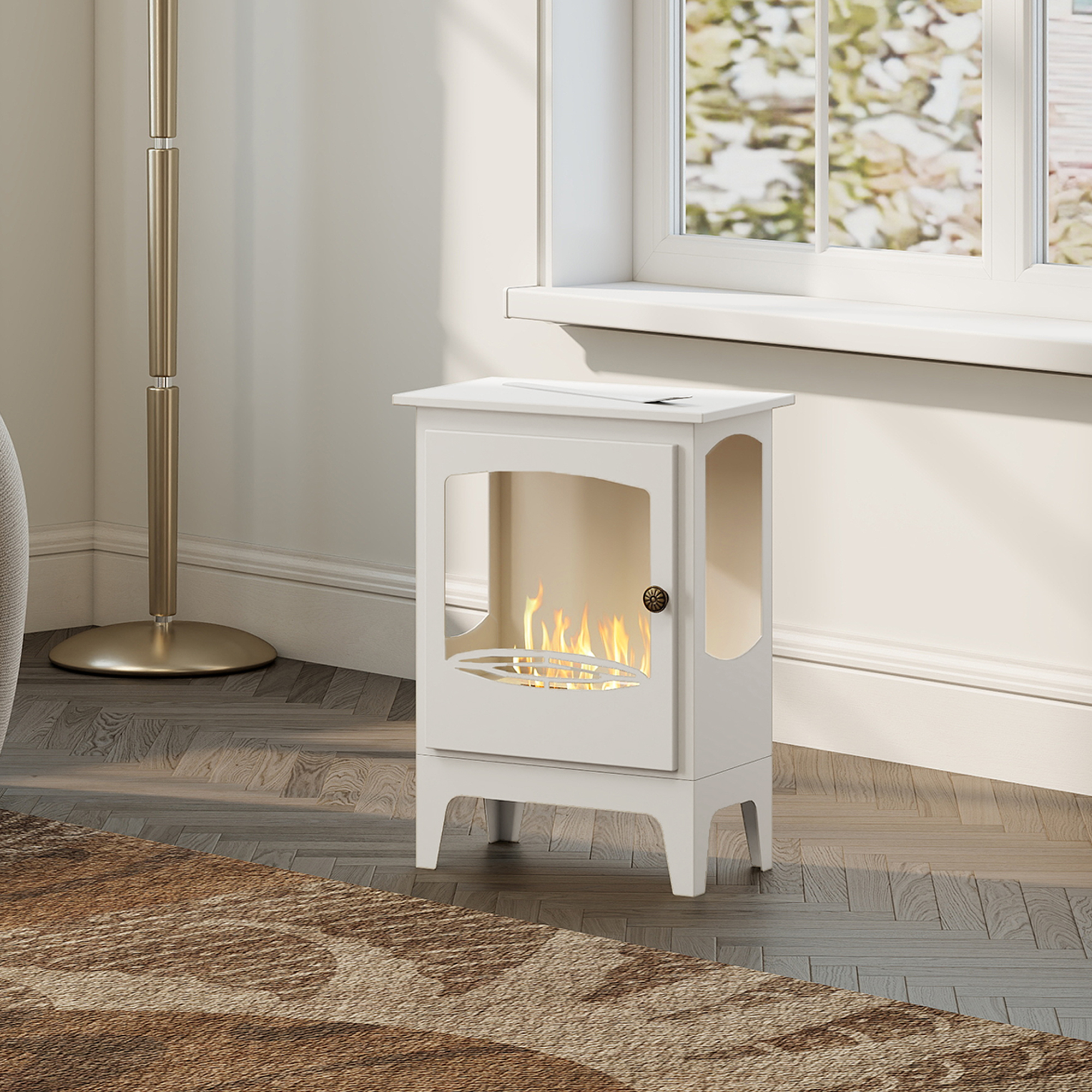 HOMCOM Freestanding Ethanol Fireplace, Steel Bioethanol Fireplace with Stainless Steel Flame Snuffer, 1.2L Tank, 3 Hours Burning Time for Indoor, White 8