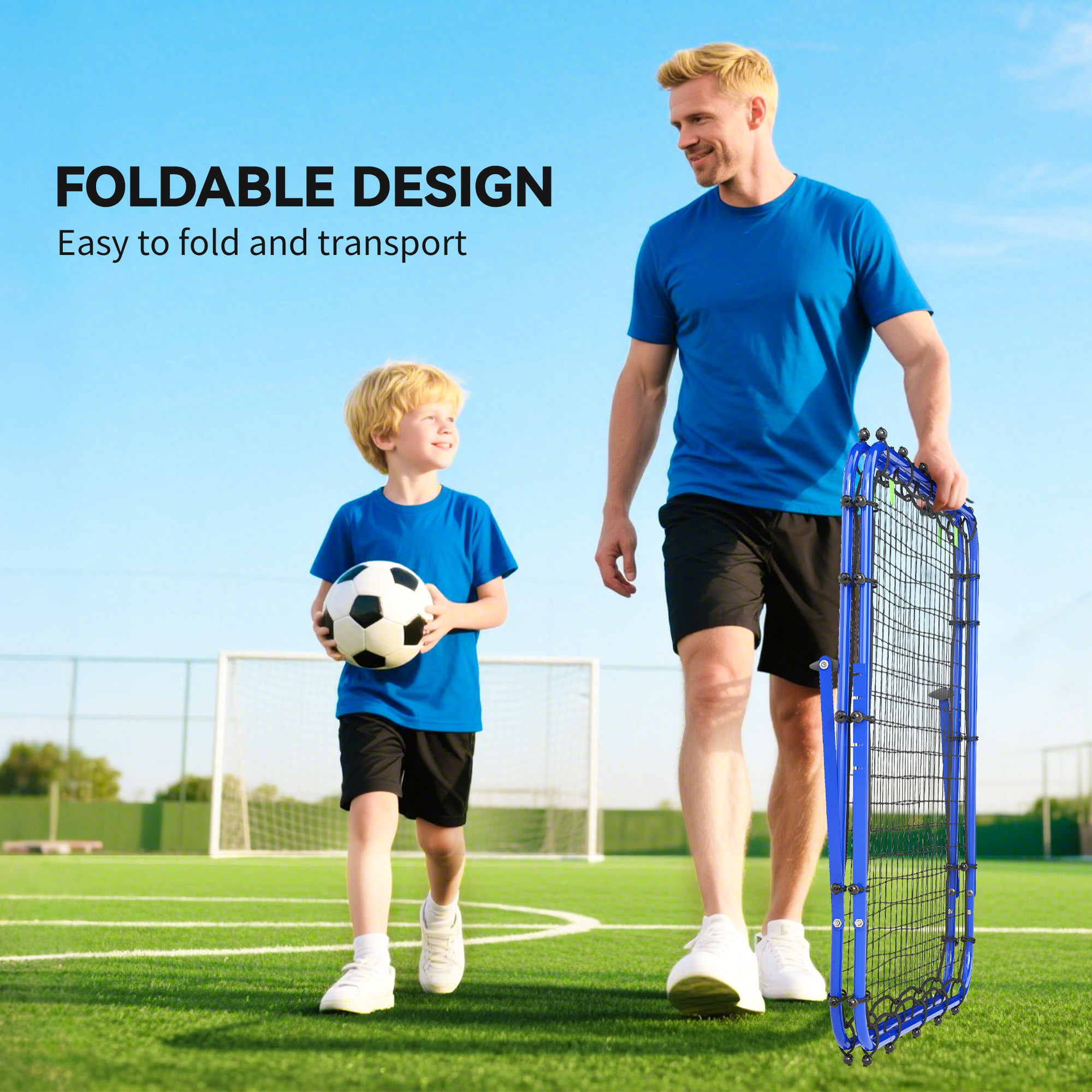 HOMCOM Double Sided Football Rebounder Net, Football Rebound Goal with Five Adjustable Angles, Blue 5