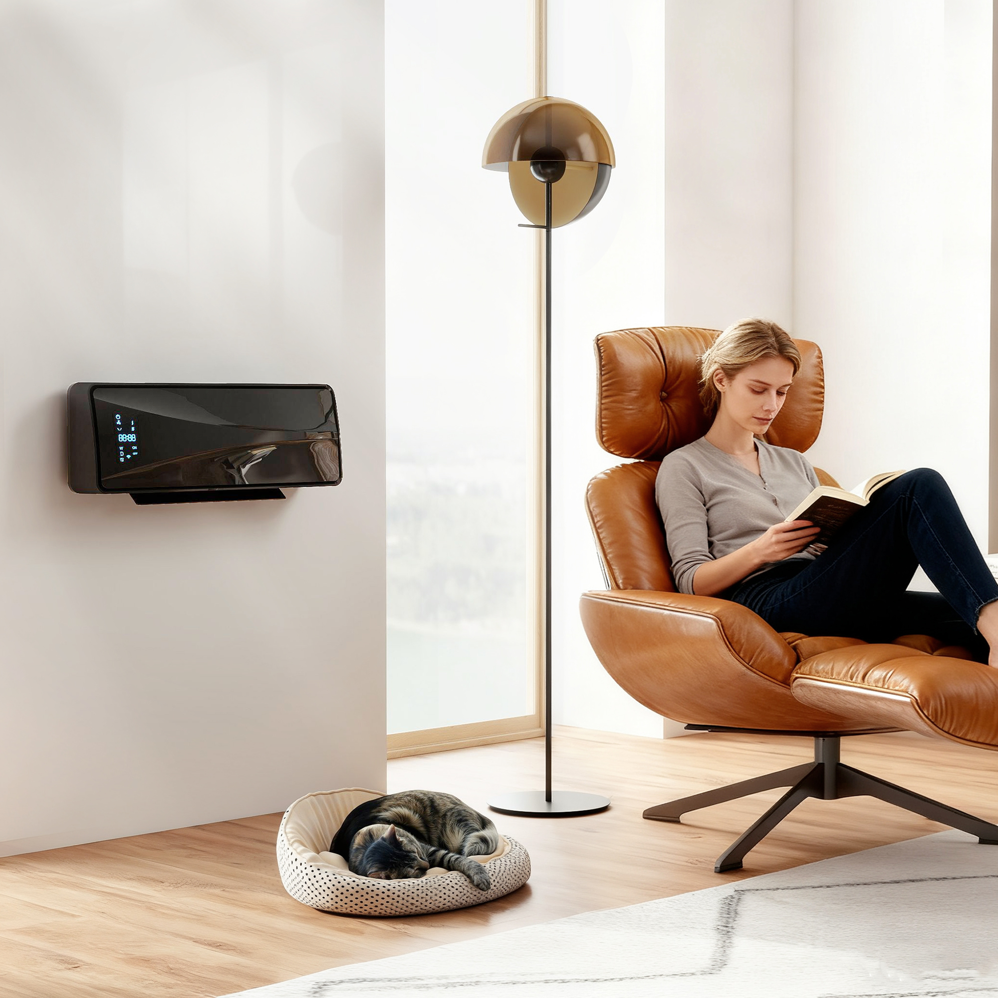 HOMCOM 2000W Ceramic Electric Heater with Fan, Adjustable Thermostat, Wall Mounted Black 2