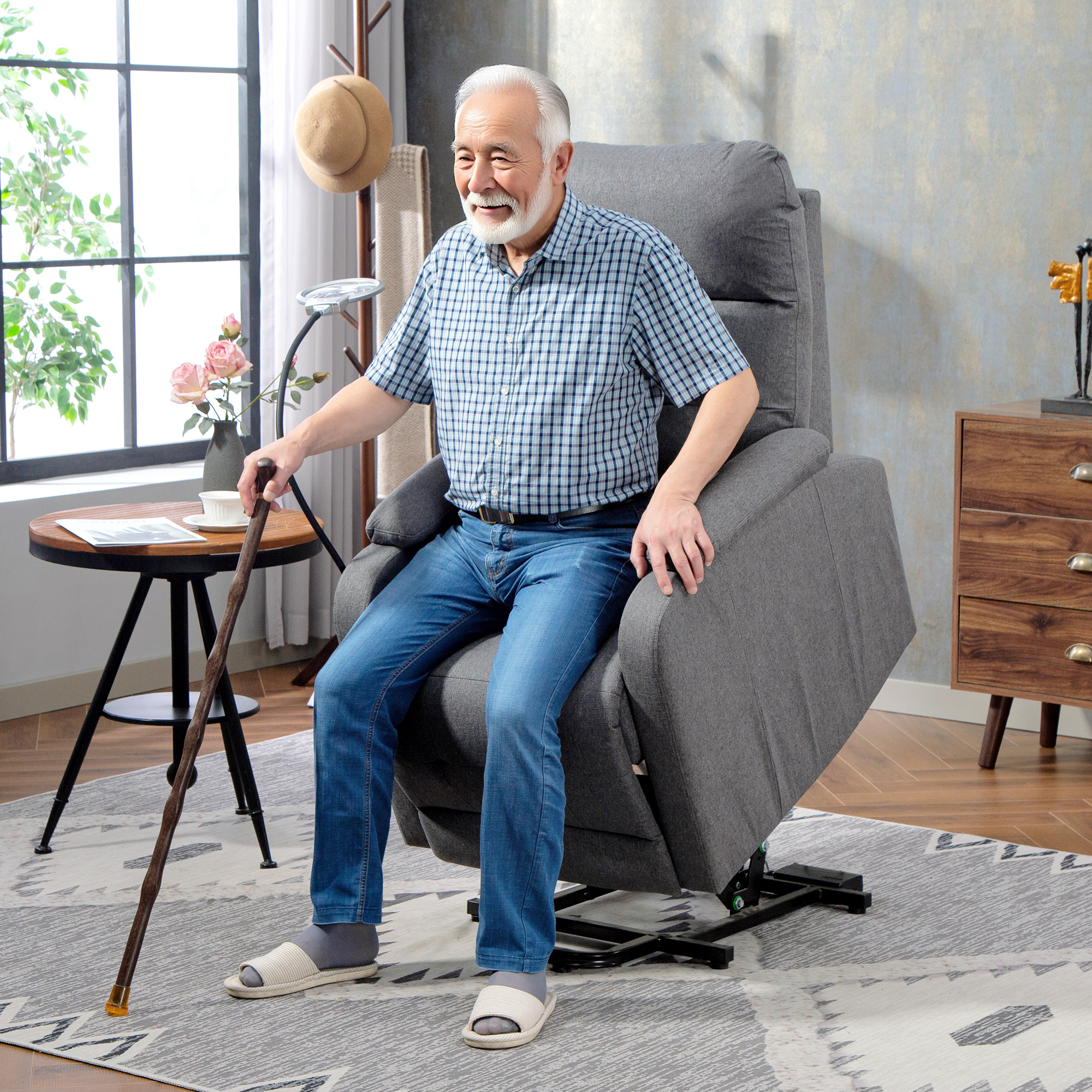 HOMCOM Electric Rise/Recline Armchair, with Reading Light Grey 2