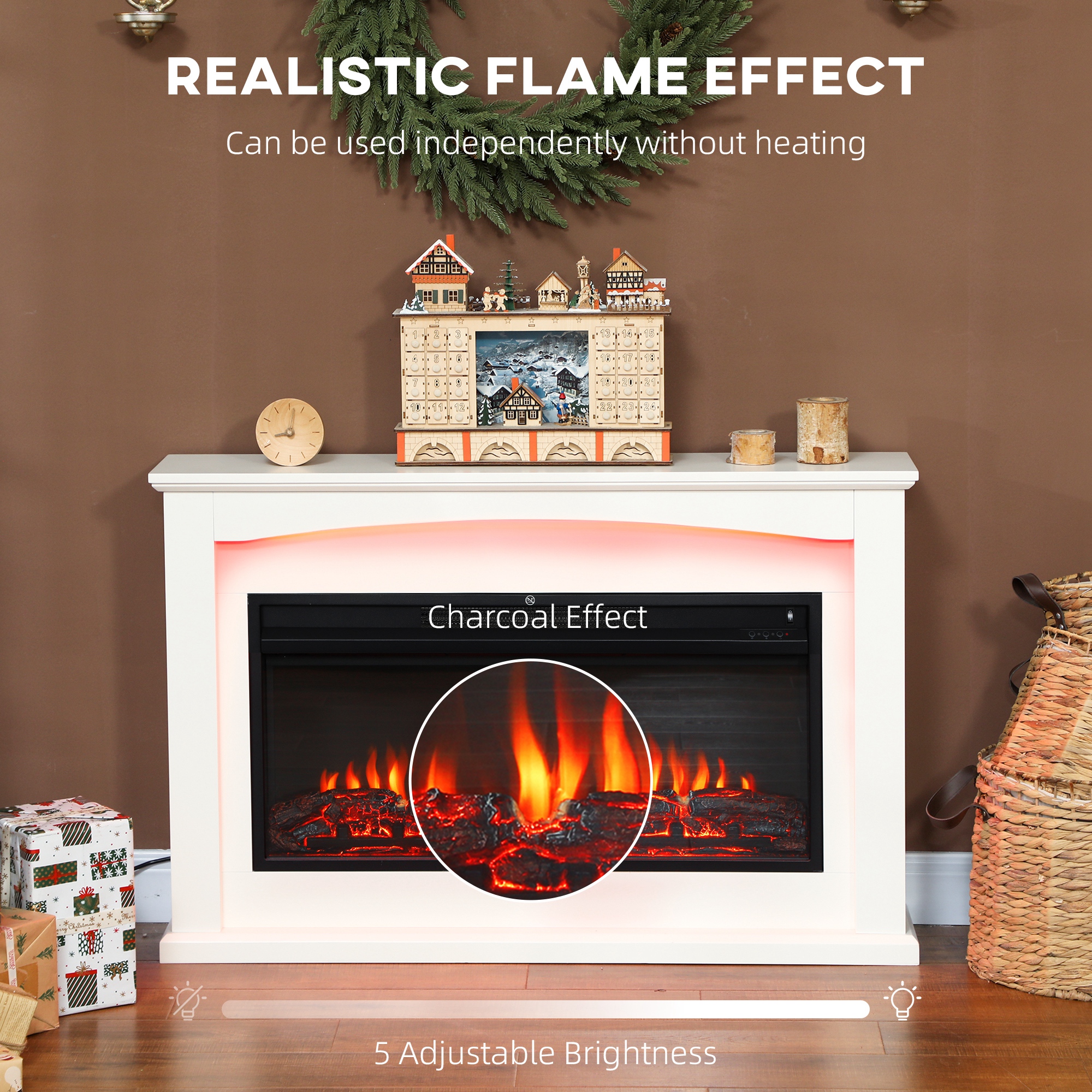 HOMCOM 2000W 5118 BTU Faux Flame Fireplace White 4