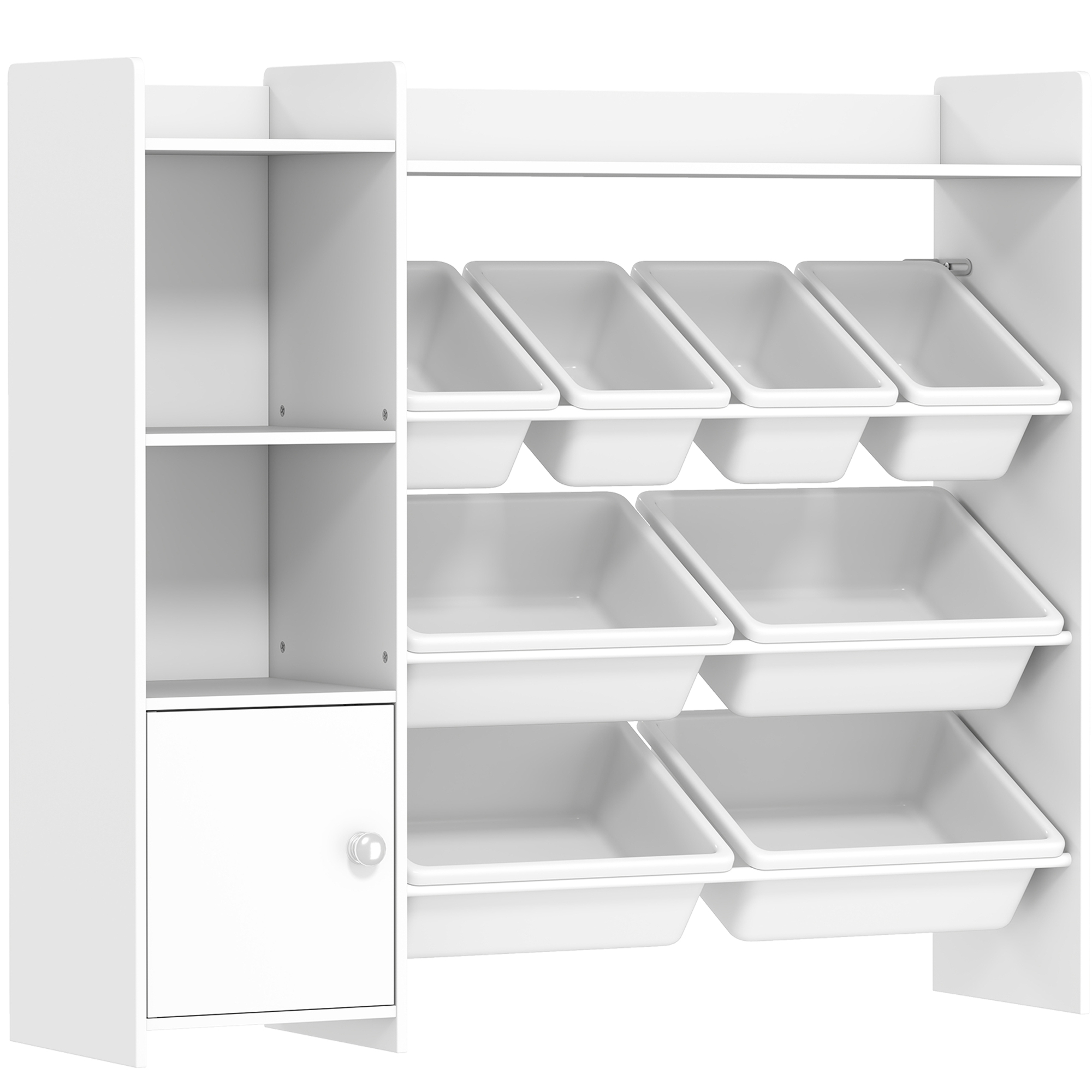 AIYAPLAY Toy Storage Unit with 8 Removable Bins, Storage Shelves, Cabinet, White from Aosom