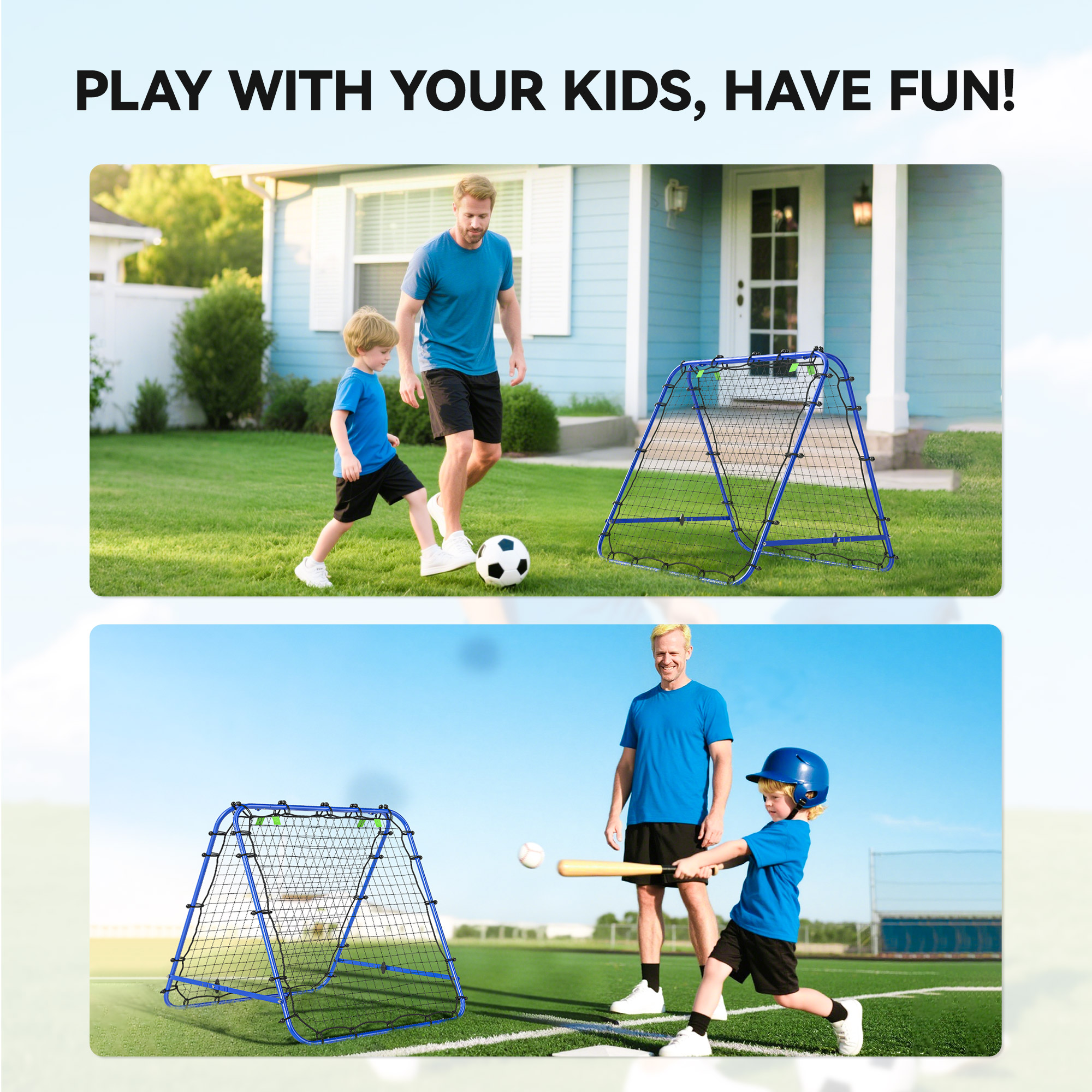 HOMCOM Double Sided Football Rebounder Net, Football Rebound Goal with Five Adjustable Angles, Blue 7