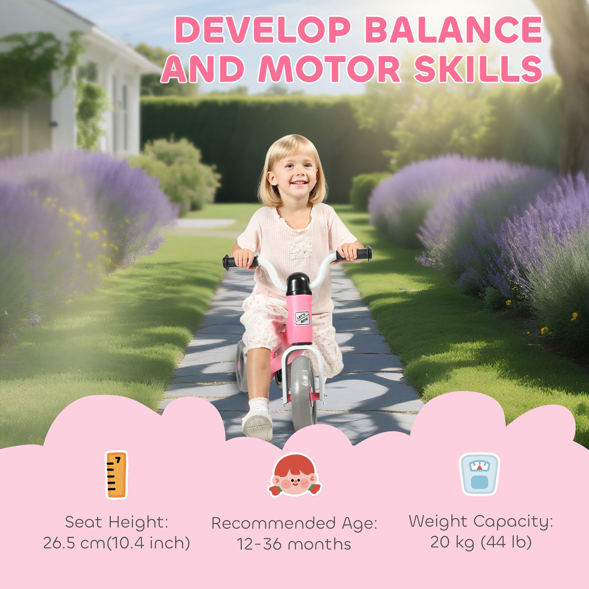 AIYAPLAY Toddler Balance Bike with No Pedal, 3 Silence Wheels for 12-36 Months Boys and Girls, Indoor Outdoor, Pink 4