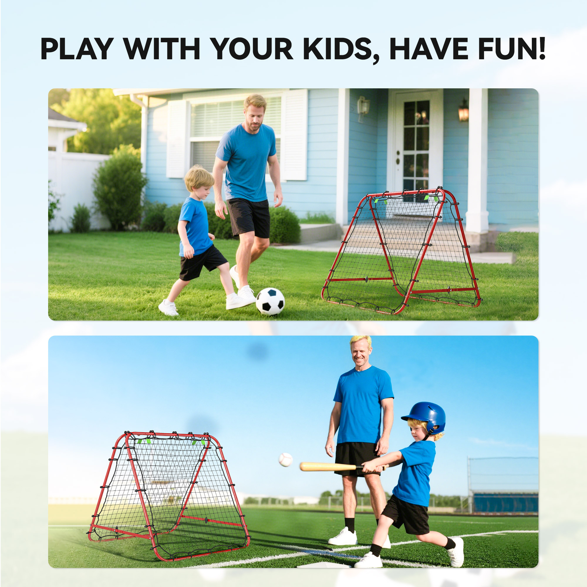 HOMCOM Double Sided Football Rebounder Net, Football Rebound Goal with Five Adjustable Angles, Red 7