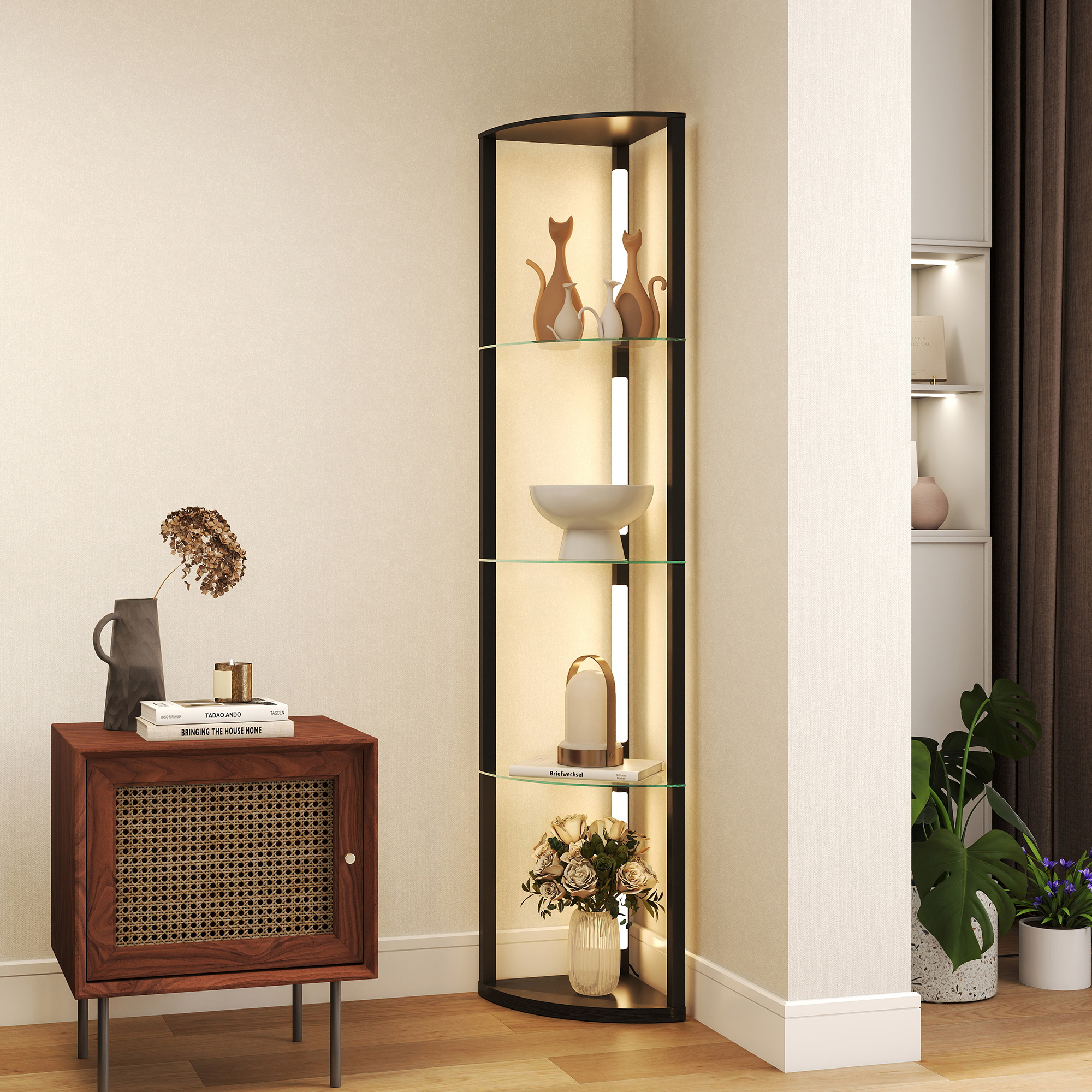 HOMCOM LED Floor Lamp with Shelves, Dimmable Standing Lamp with Foot Switch for Living Room, Bedroom, Black 2
