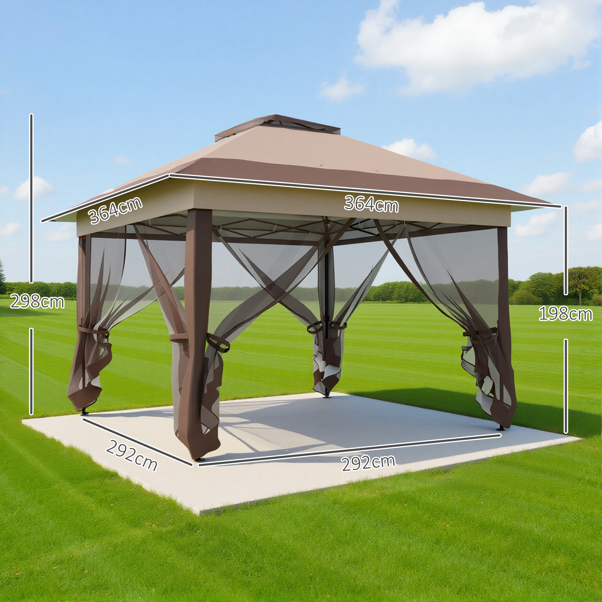 Outsunny 3.6 x 3.6 m Pop up Gazebo with Netting, Height Adjustable Party Tent Instant Canopy Sun Shade Shelter, Khaki 3