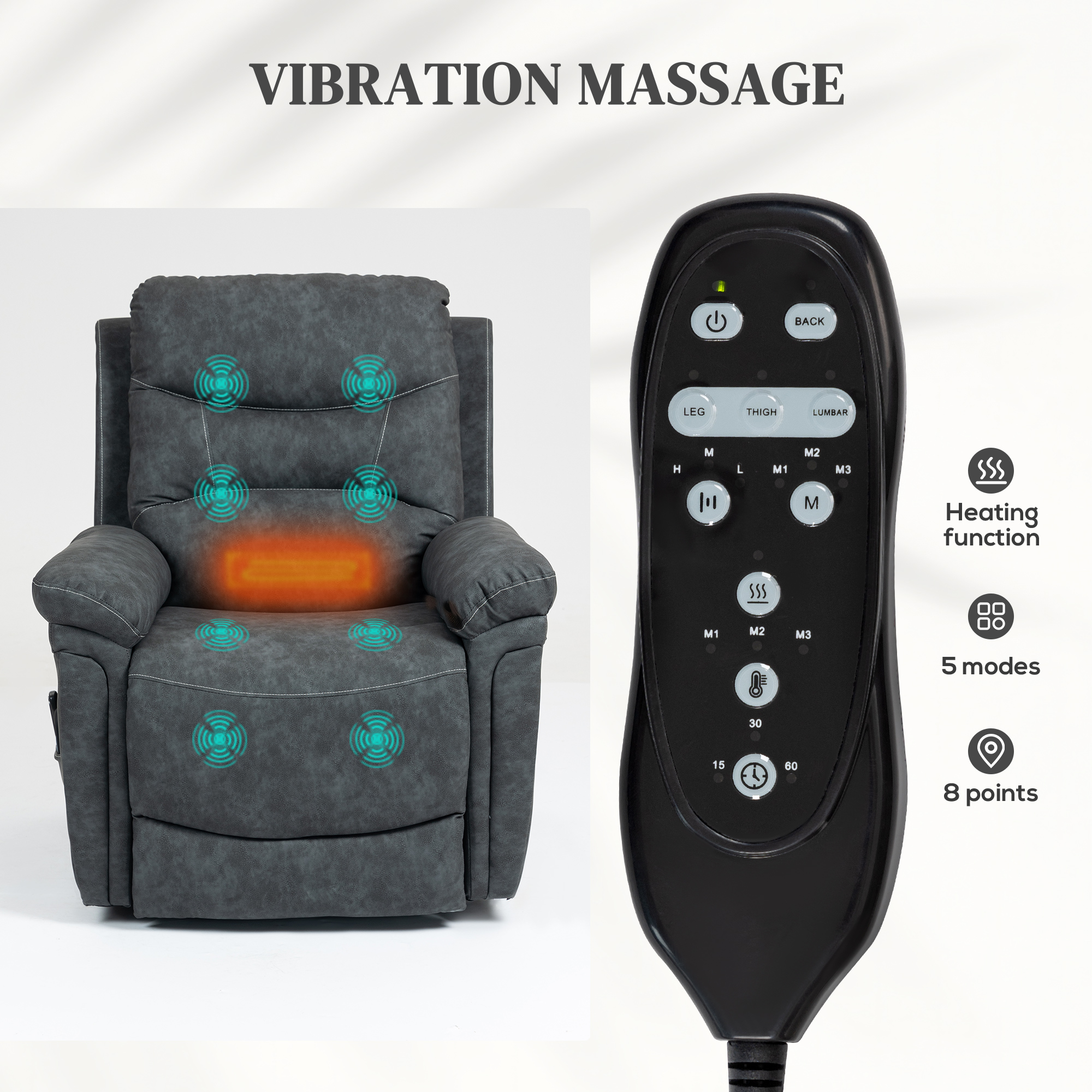 HOMCOM Power Lift Recliner Chair with Vibration Massage, Heat, USB Grey 5