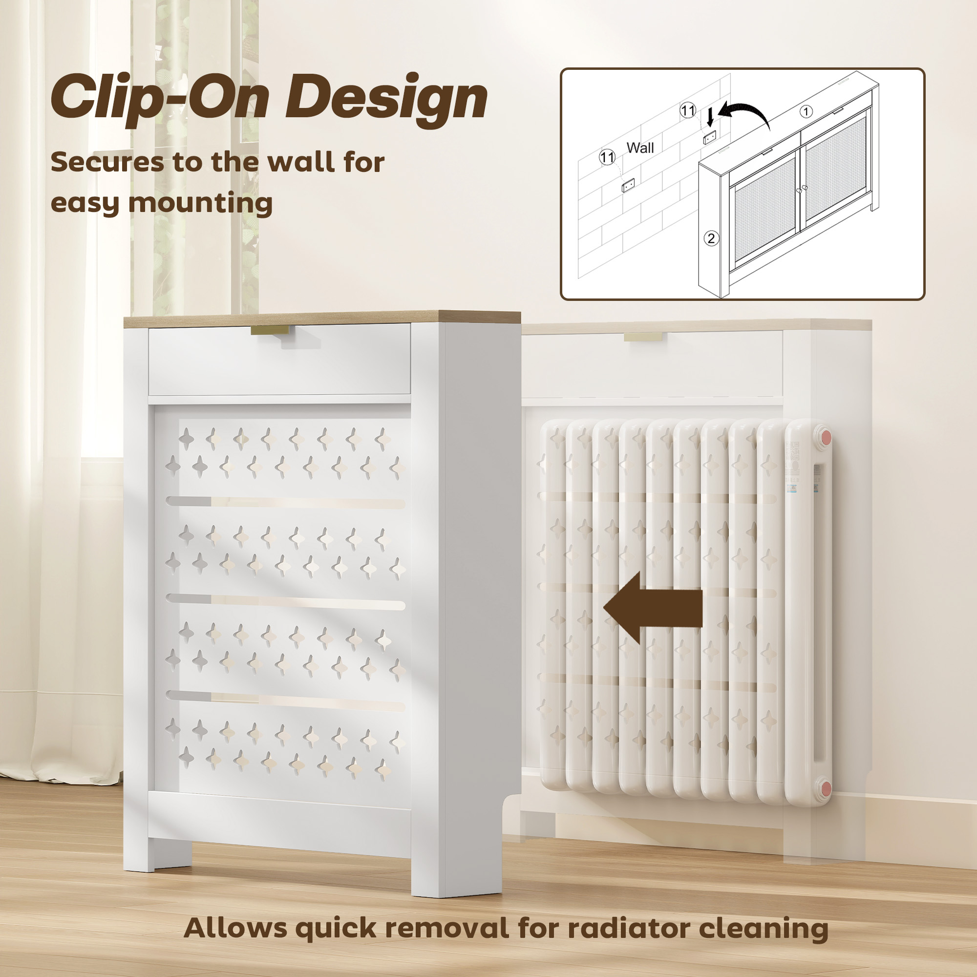 HOMCOM 78 x 19 cm Minimal Radiator Cover, with Drawer White 6