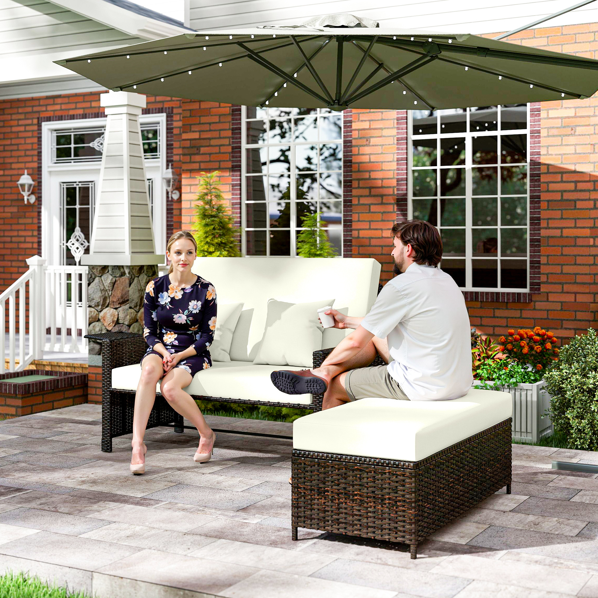 Outsunny Canapea de Gradina cu Banca Mobilier de Gradina din Ratan Maro | Aosom Romania