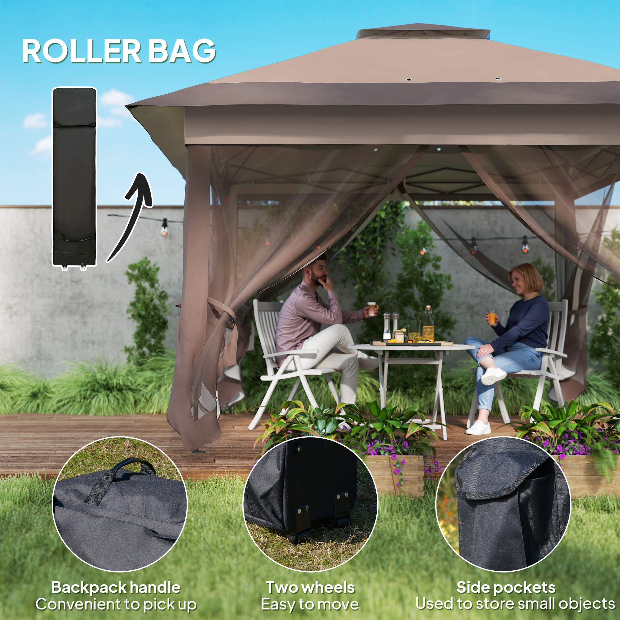 Outsunny 3.6 x 3.6 m Pop up Gazebo with Netting, Height Adjustable Party Tent Instant Canopy Sun Shade Shelter, Khaki 8